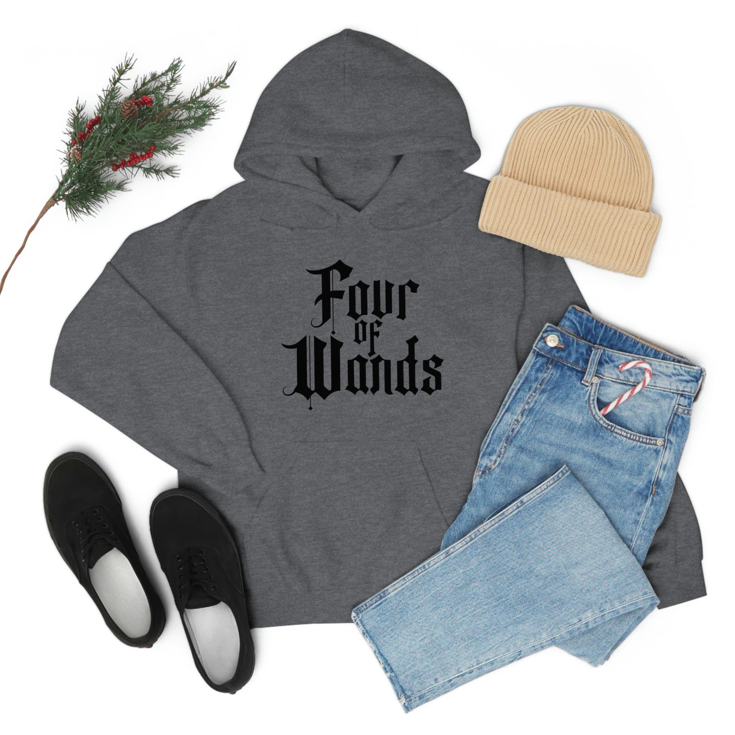 Four of Wands Black Logo Unisex Heavy Blend™ Hooded Sweatshirt