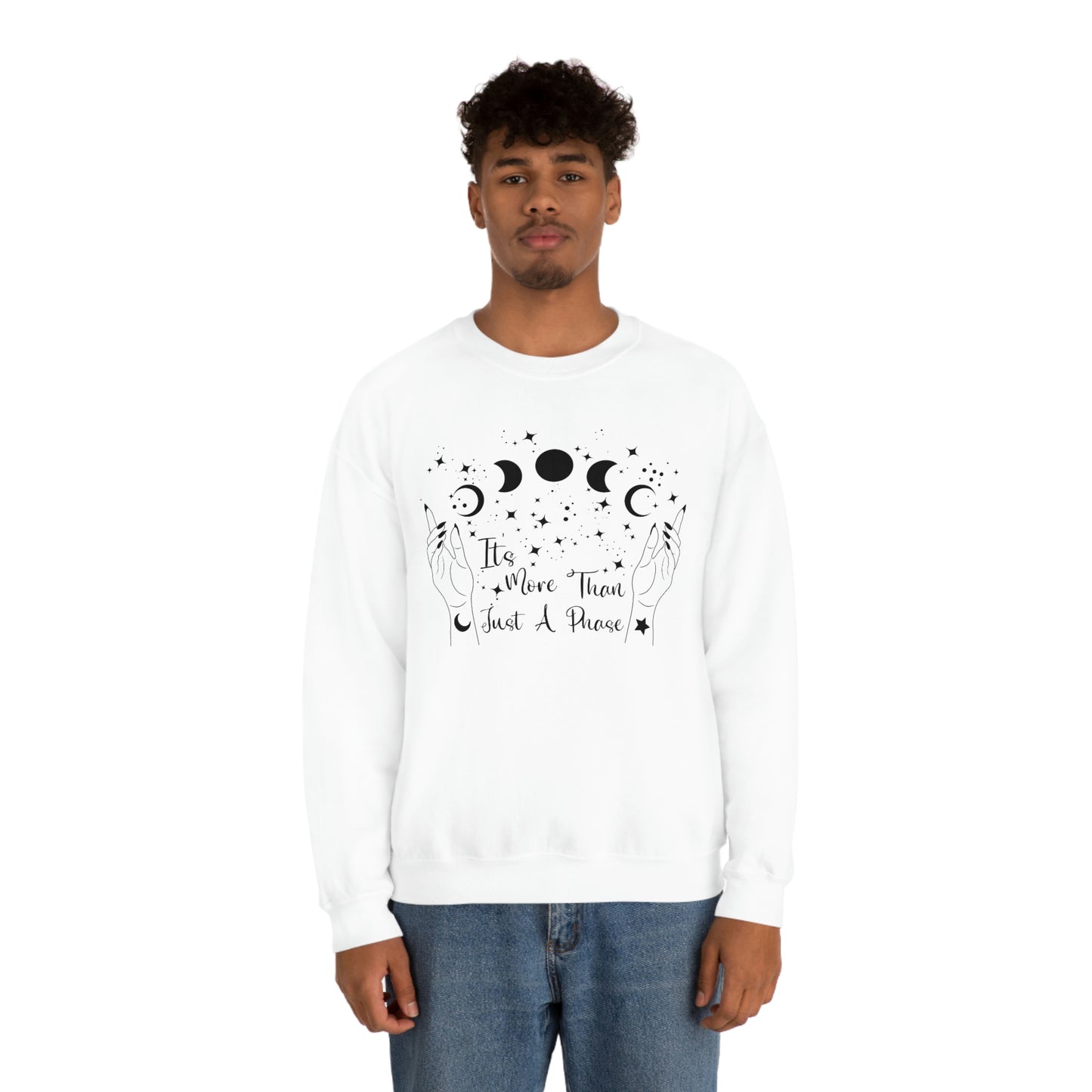 It's Not Just a Phase Black Font White unisex heavy blend crewneck sweatshirt