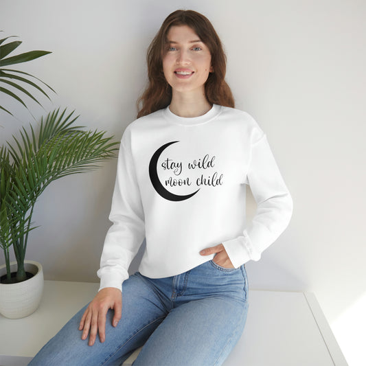 Stay Wild Moon Child Black Font White unisex heavy blend crewneck sweatshirt