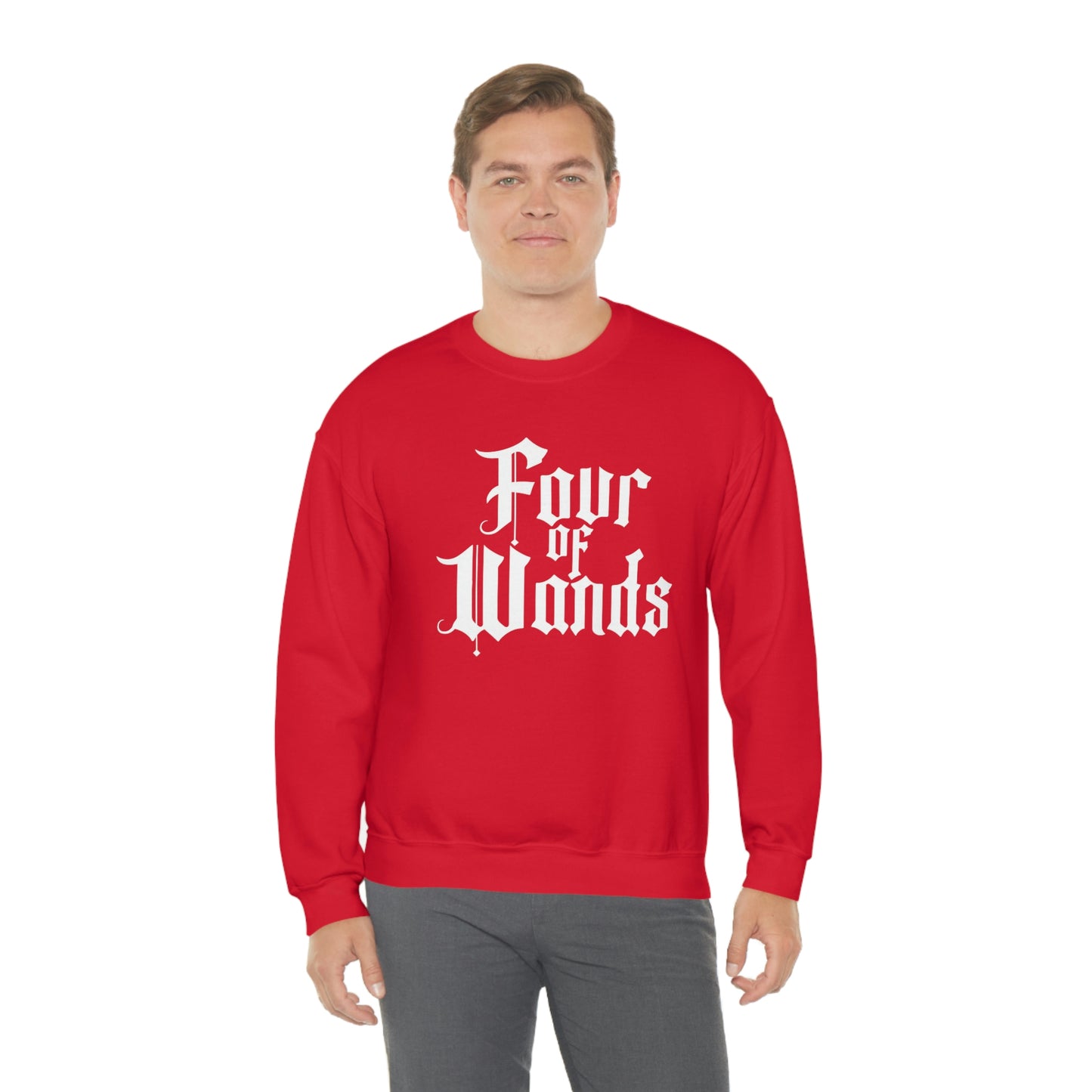 Four of Wands White Logo unisex heavy blend crewneck sweatshirt