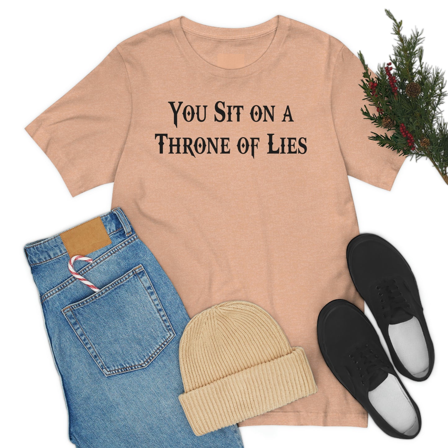 You Sit on A Throne of Lies Black Font Unisex Jersey Short Sleeve Tee