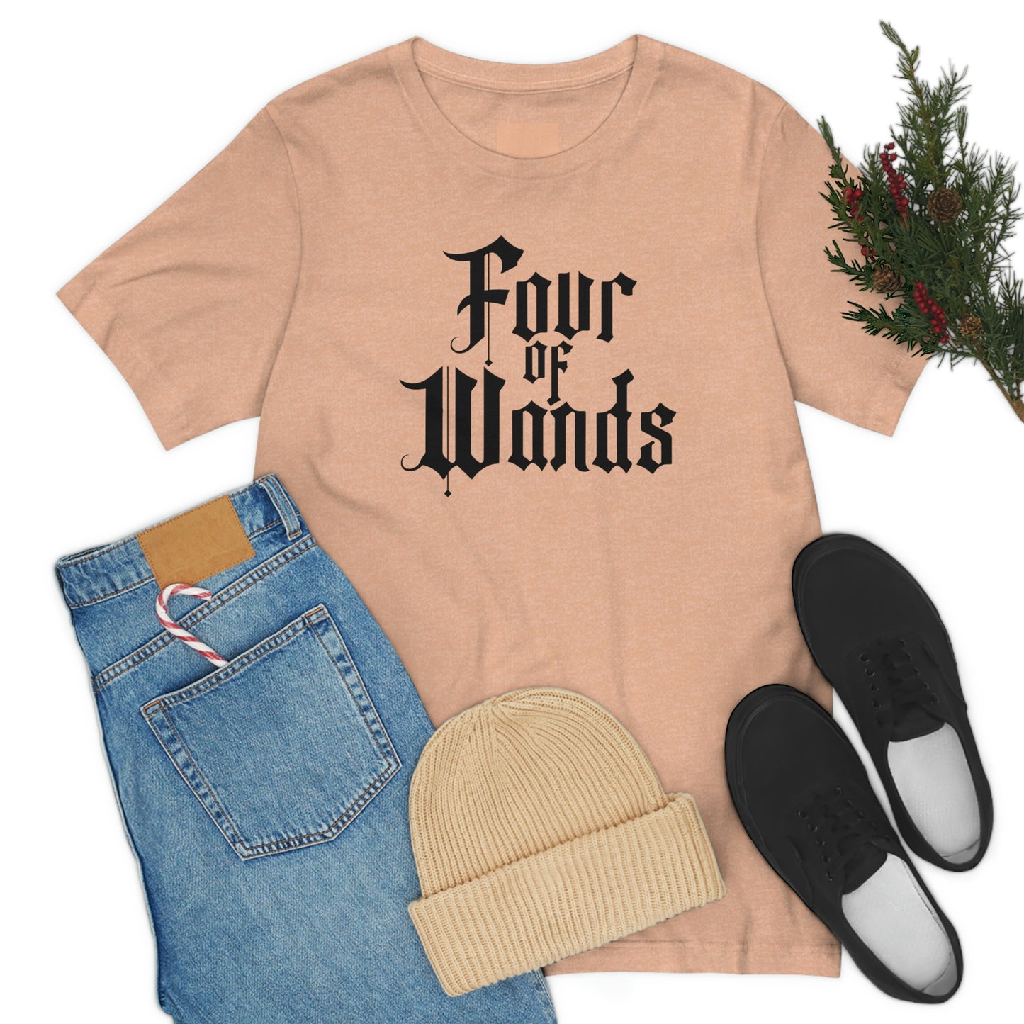 Four of Wands Black Logo Unisex Jersey Short Sleeve Tee