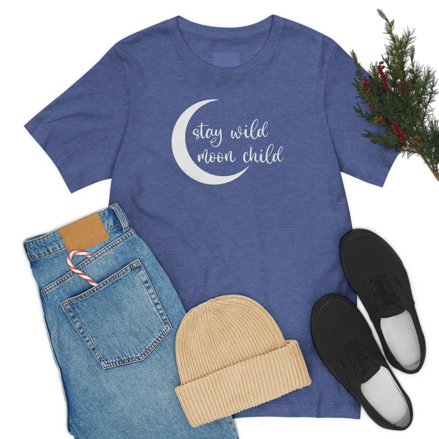 Stay Wild Moon Child White Font Unisex Jersey Short Sleeve Tee