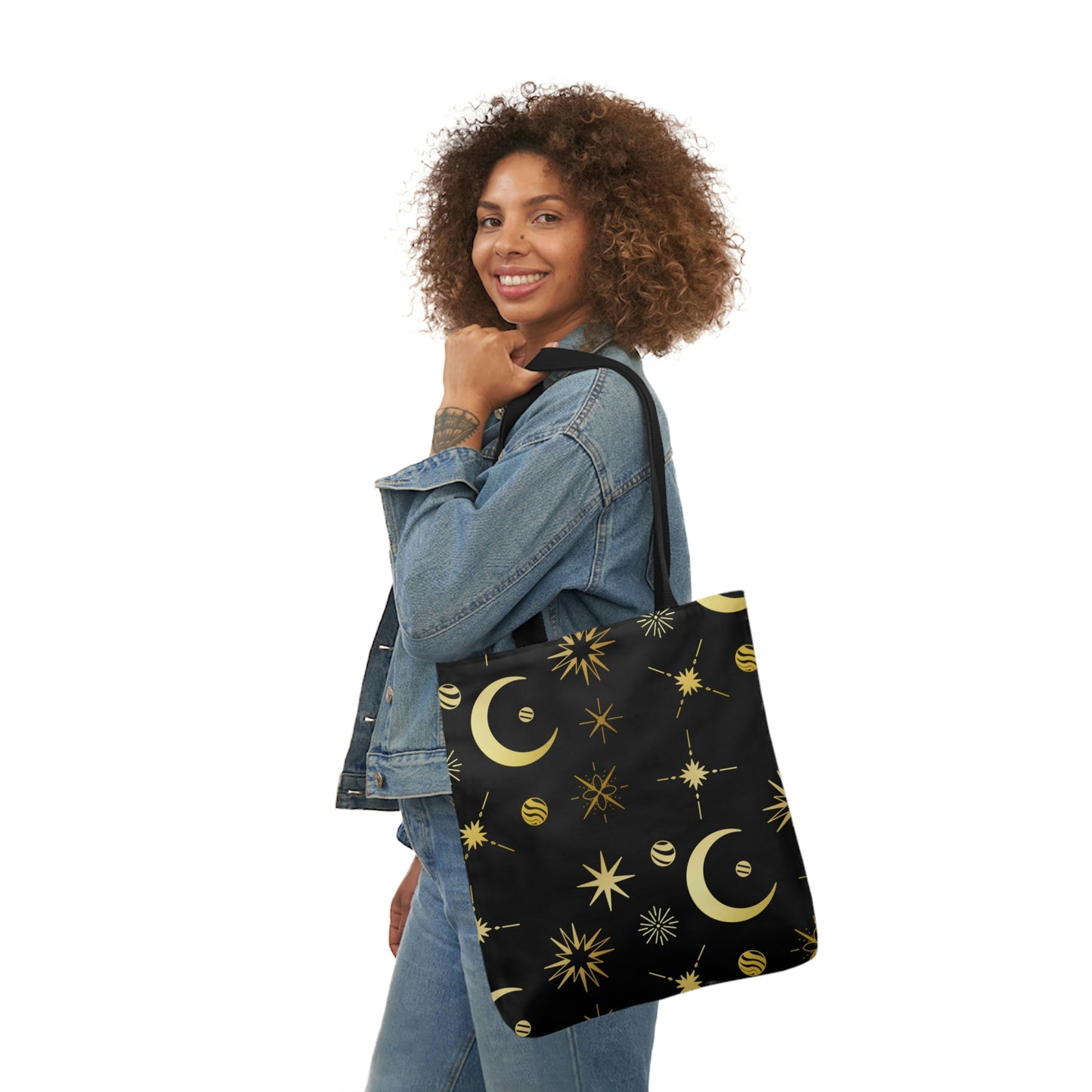 Moon and Stars AOP Polyester Canvas Tote Bag