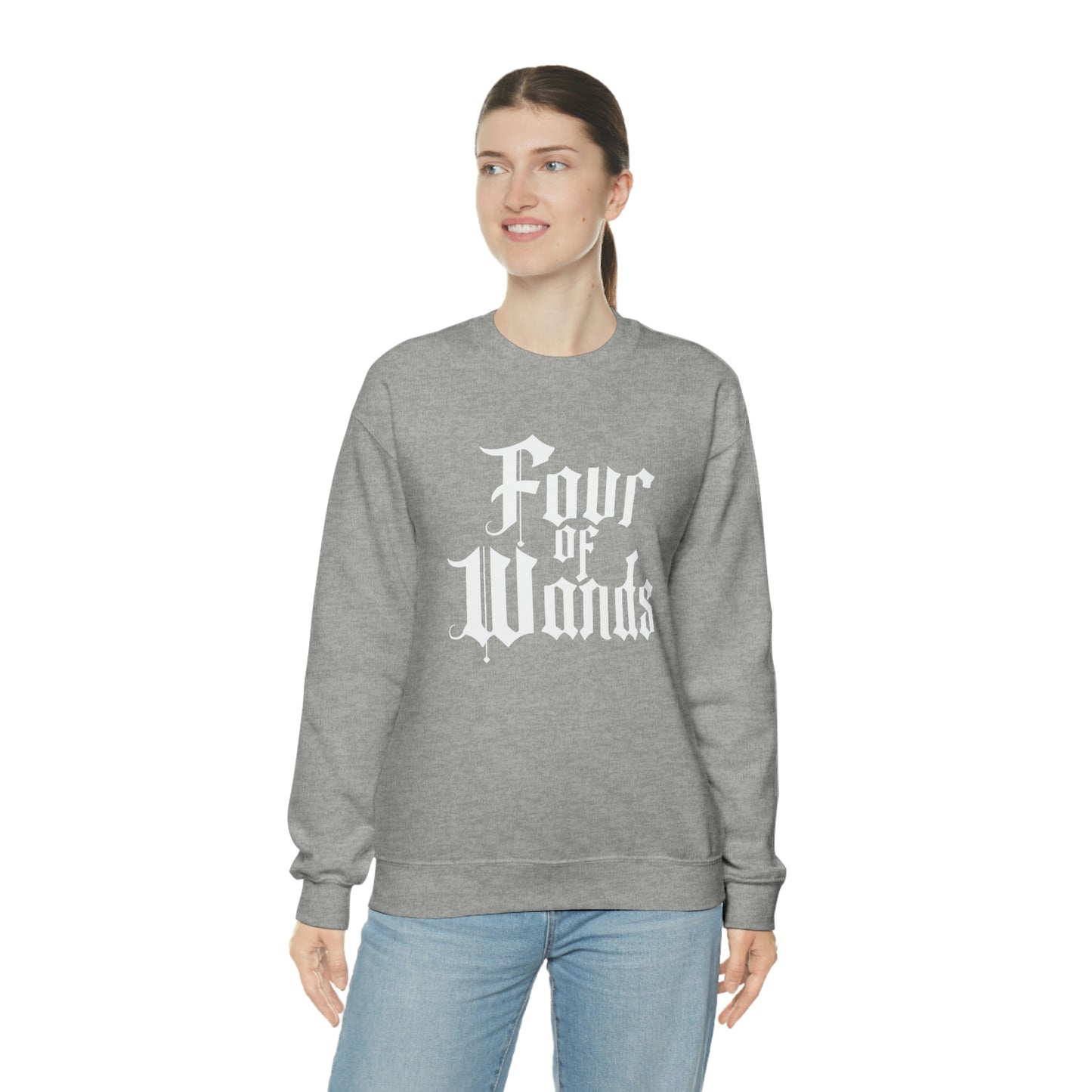 Four of Wands White Logo unisex heavy blend crewneck sweatshirt