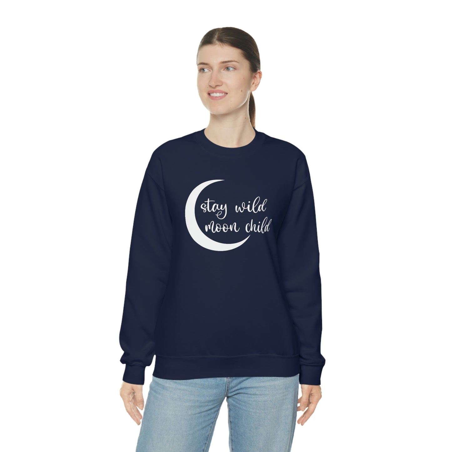 Stay Wild Moon Child White Font unisex heavy blend crewneck sweatshirt