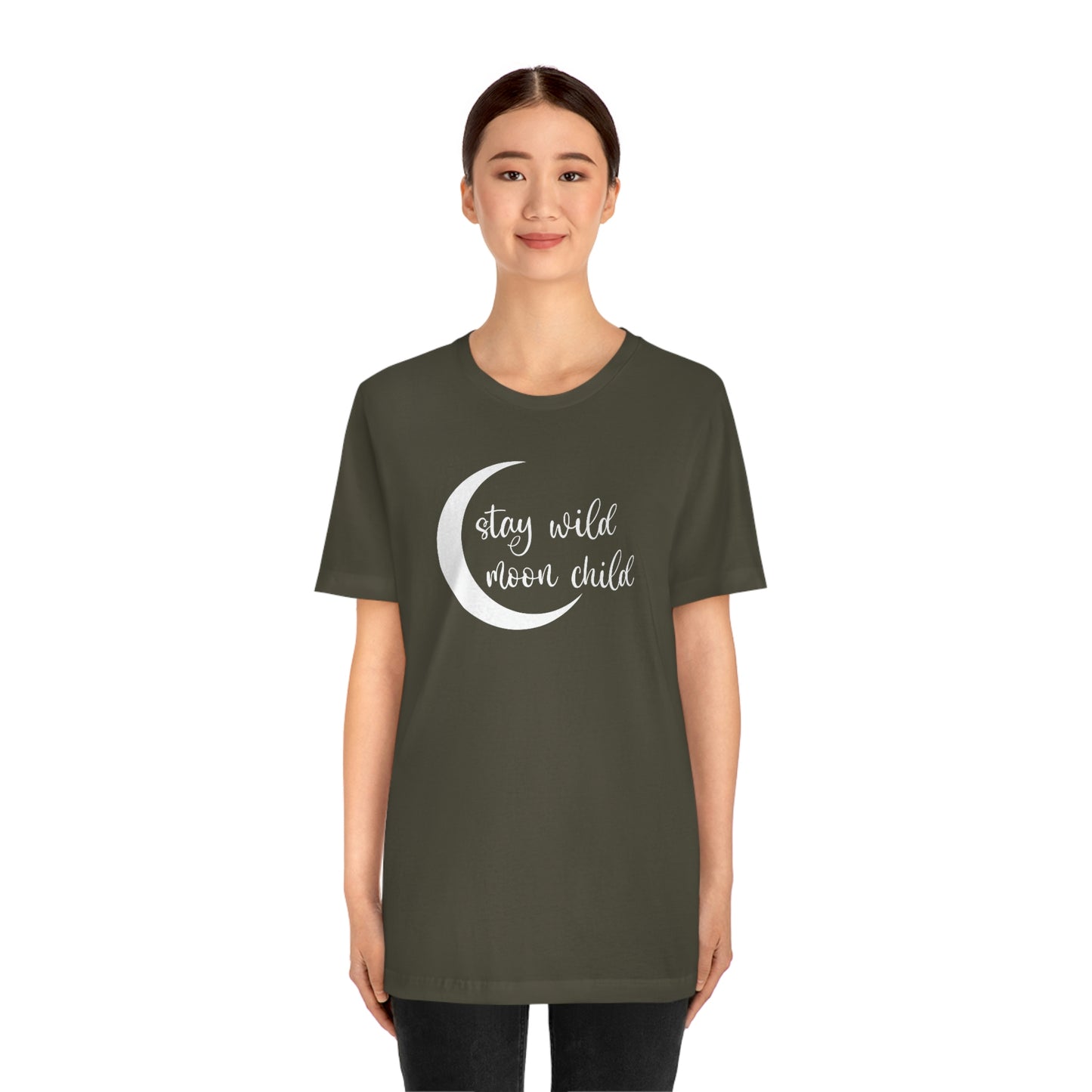 Stay Wild Moon Child White Font Unisex Jersey Short Sleeve Tee