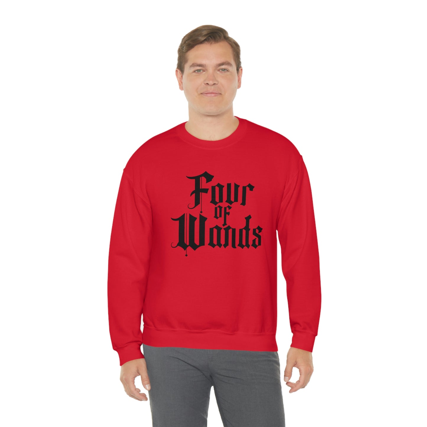 Four of Wands Black Logo White unisex heavy blend crewneck sweatshirt