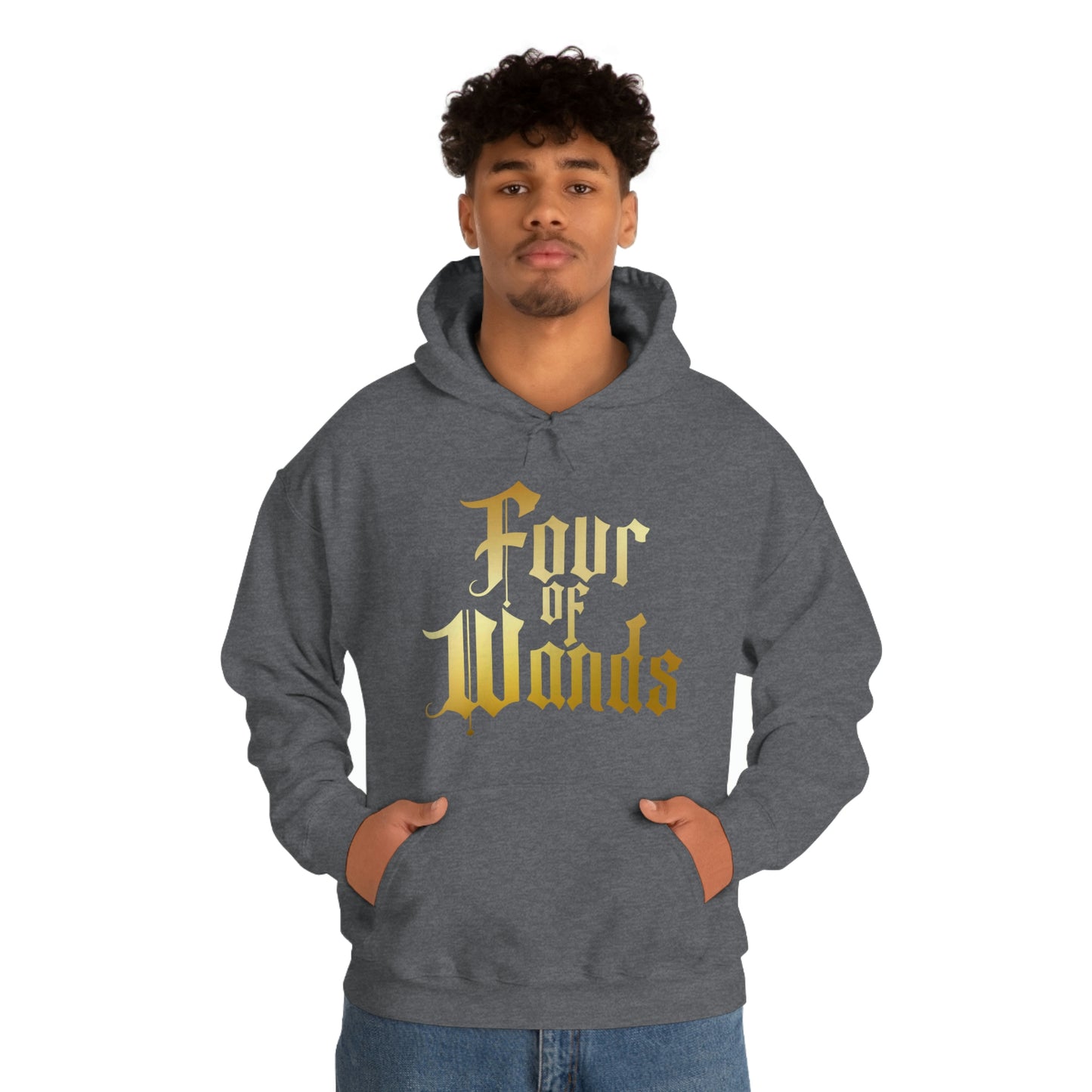 Four of Wands Gold Logo Unisex Heavy Blend™ Hooded Sweatshirt