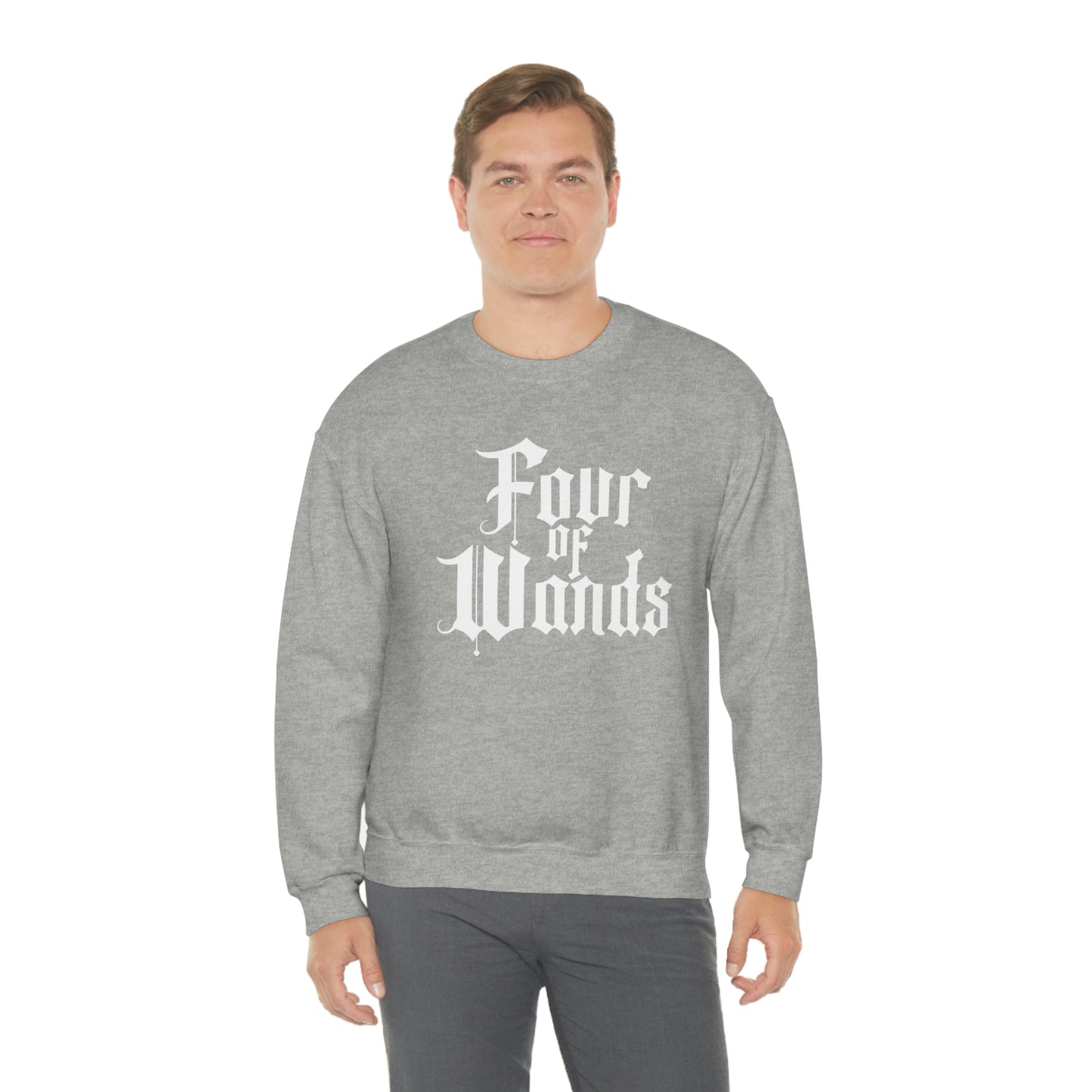 Four of Wands White Logo unisex heavy blend crewneck sweatshirt