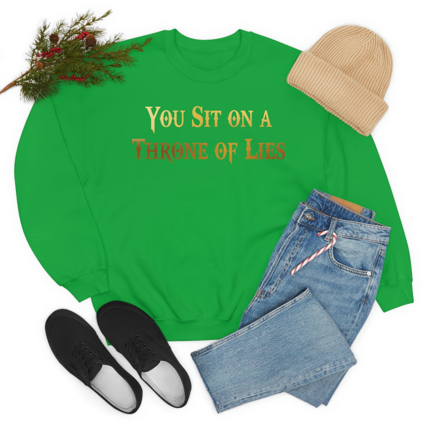 You Sit on A Throne of Lies Gold Font unisex heavy blend crewneck sweatshirt