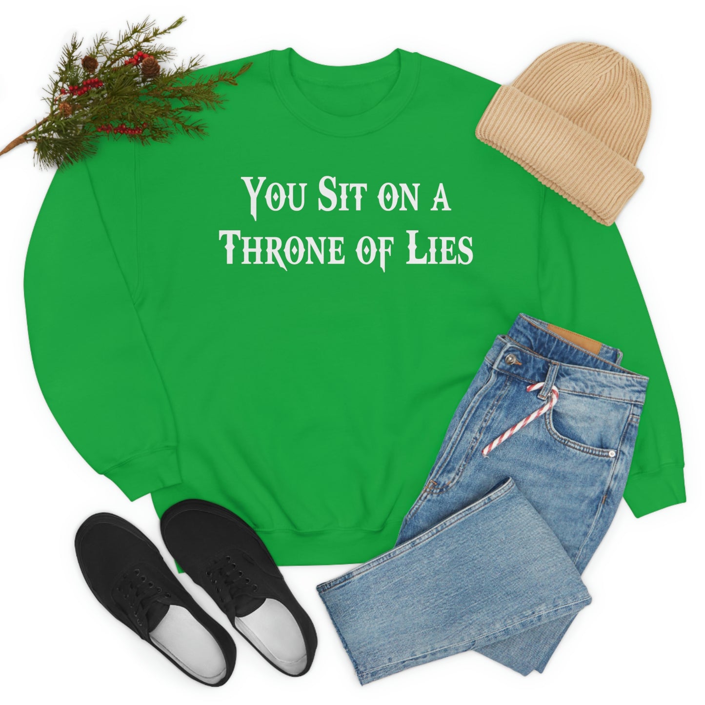 You Sit on A Throne of Lies White Font unisex heavy blend crewneck sweatshirt