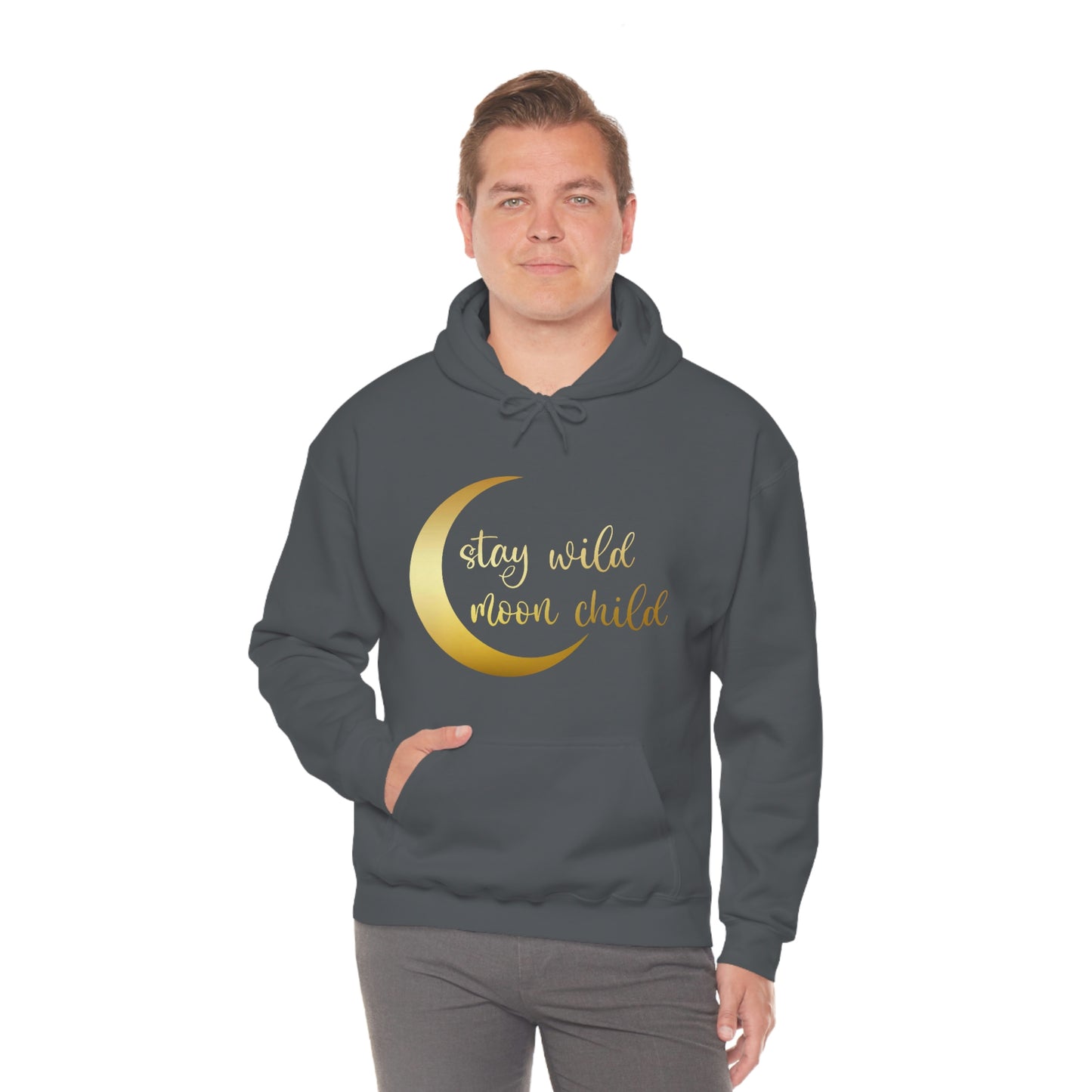 Stay Wild Moon Child Gold Font Unisex Heavy Blend™ Hooded Sweatshirt