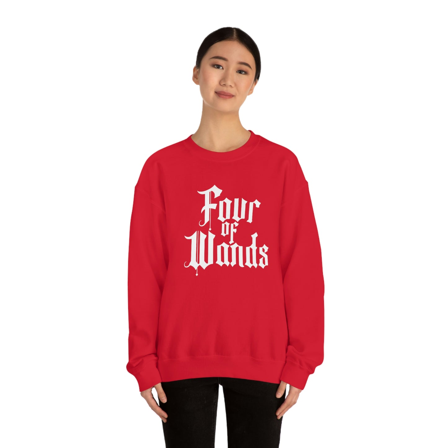 Four of Wands White Logo unisex heavy blend crewneck sweatshirt