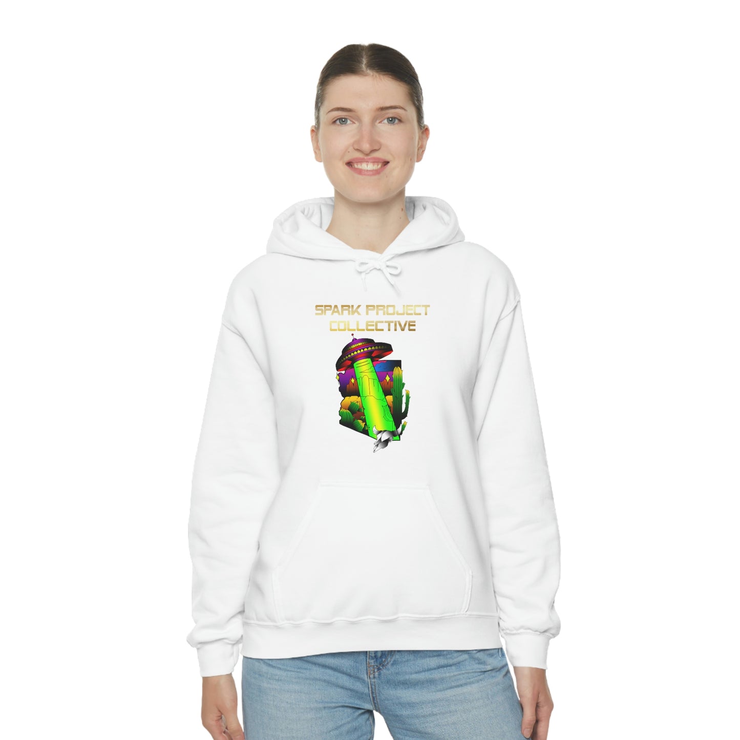 UFO Spark Gold Font Unisex Heavy Blend™ Hooded Sweatshirt