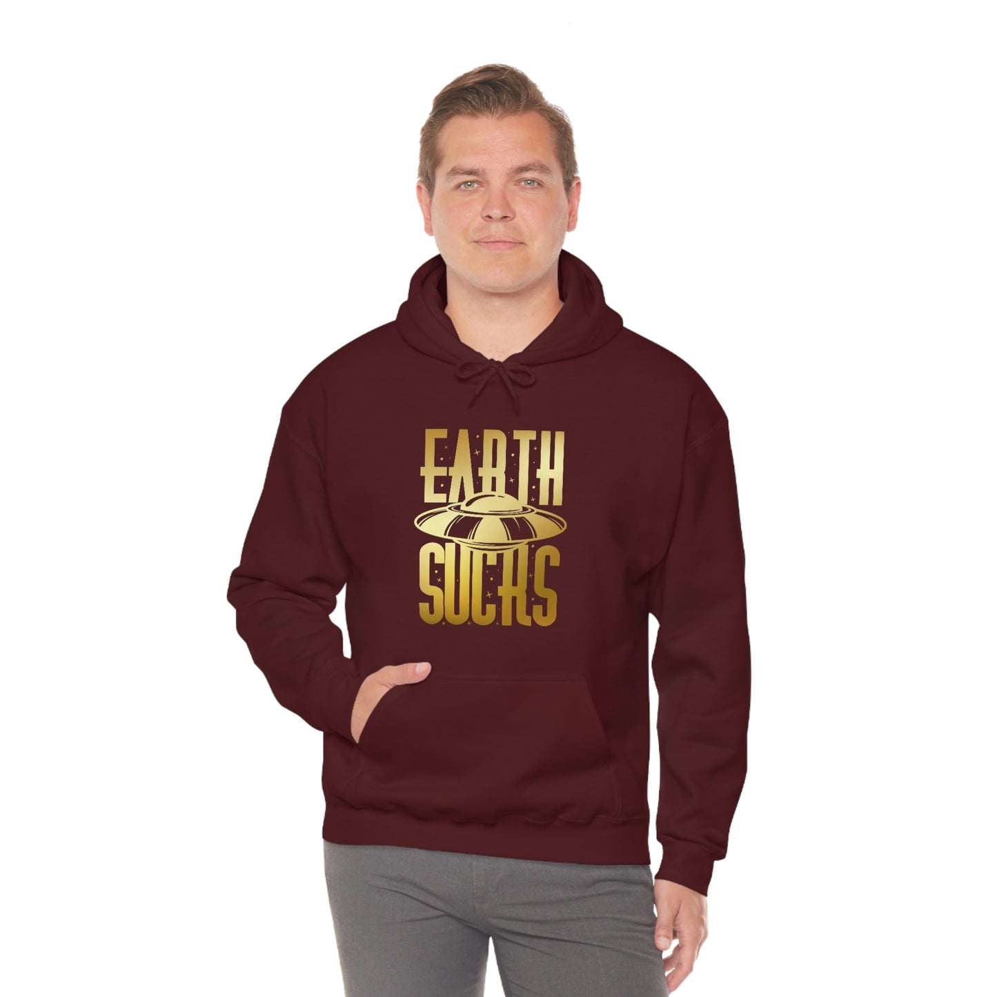 Earth Sucks Gold Font Unisex Heavy Blend™ Hooded Sweatshirt