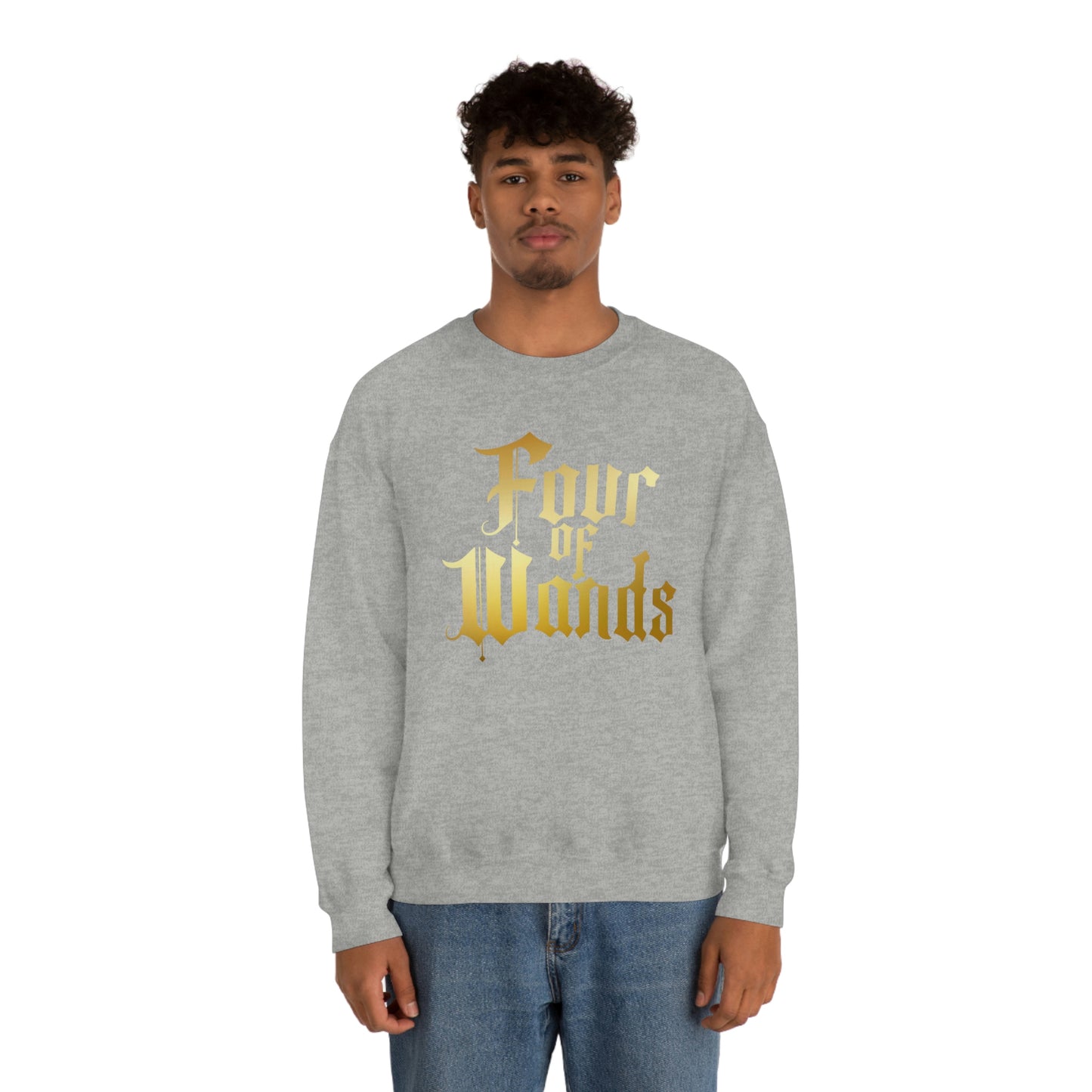 Four of Wands Logo Gold Font Black unisex heavy blend crewneck sweatshirt