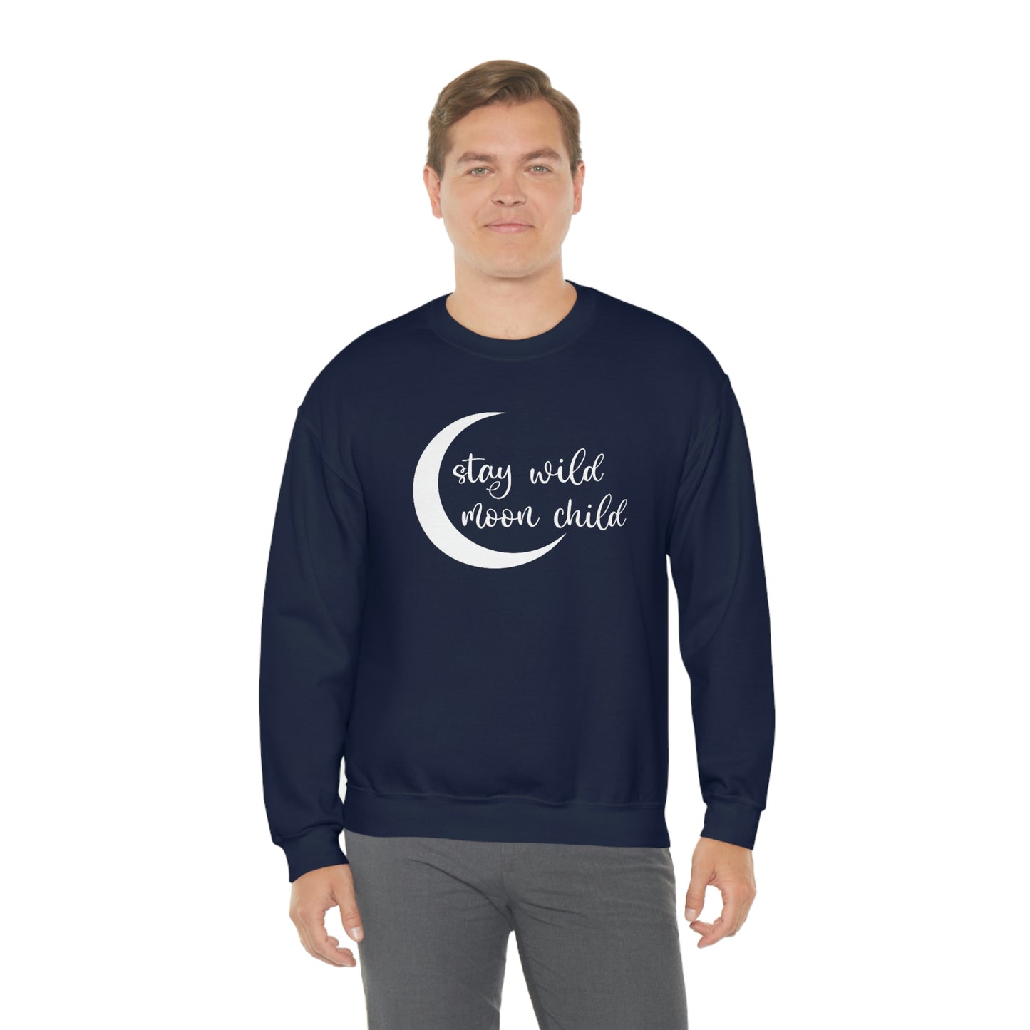 Stay Wild Moon Child White Font unisex heavy blend crewneck sweatshirt