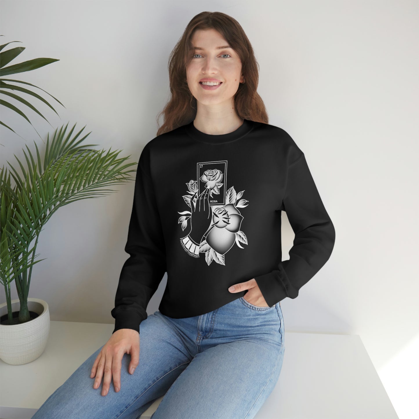 Rosa Card Shaded White unisex heavy blend crewneck sweatshirt