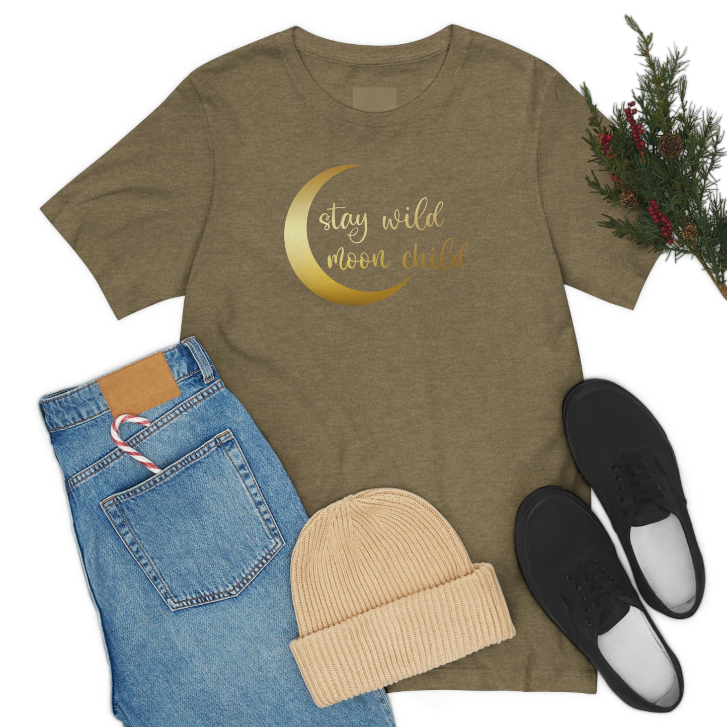 Stay Wild Moon Child Gold Font Unisex Jersey Short Sleeve Tee