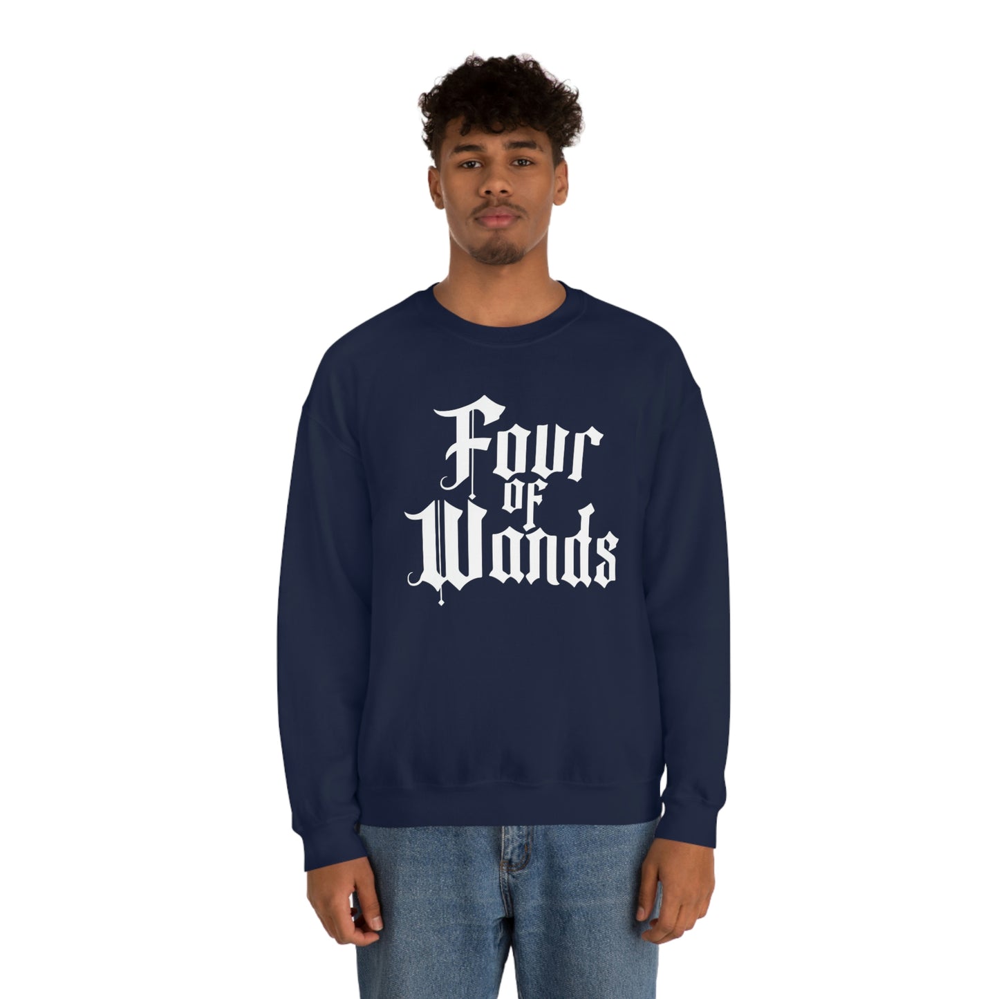 Four of Wands White Logo unisex heavy blend crewneck sweatshirt