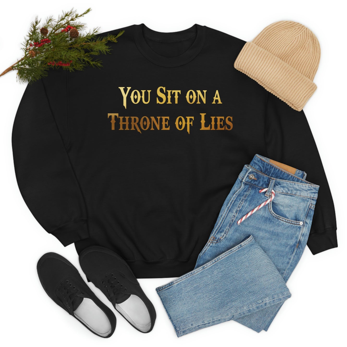 You Sit on A Throne of Lies Gold Font unisex heavy blend crewneck sweatshirt