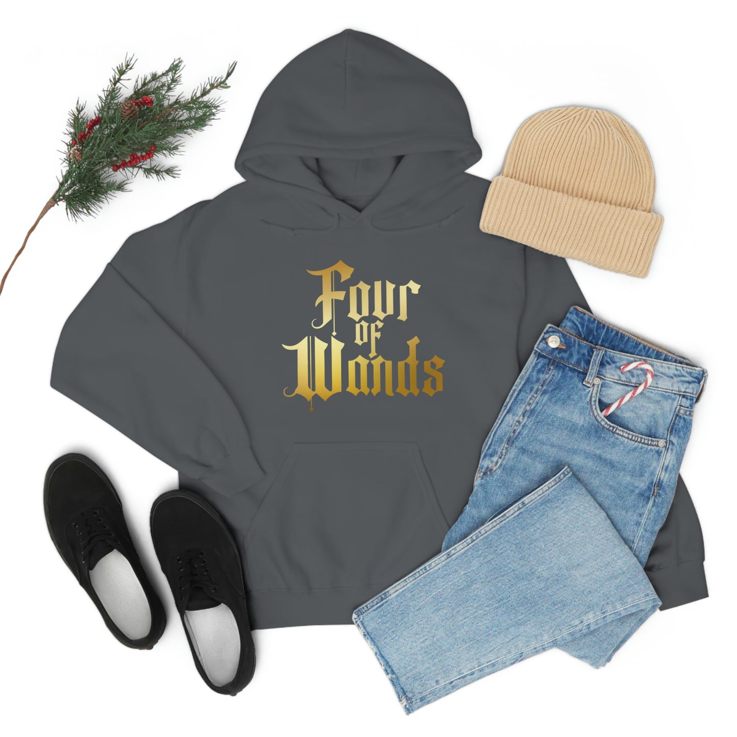 Four of Wands Gold Logo Unisex Heavy Blend™ Hooded Sweatshirt