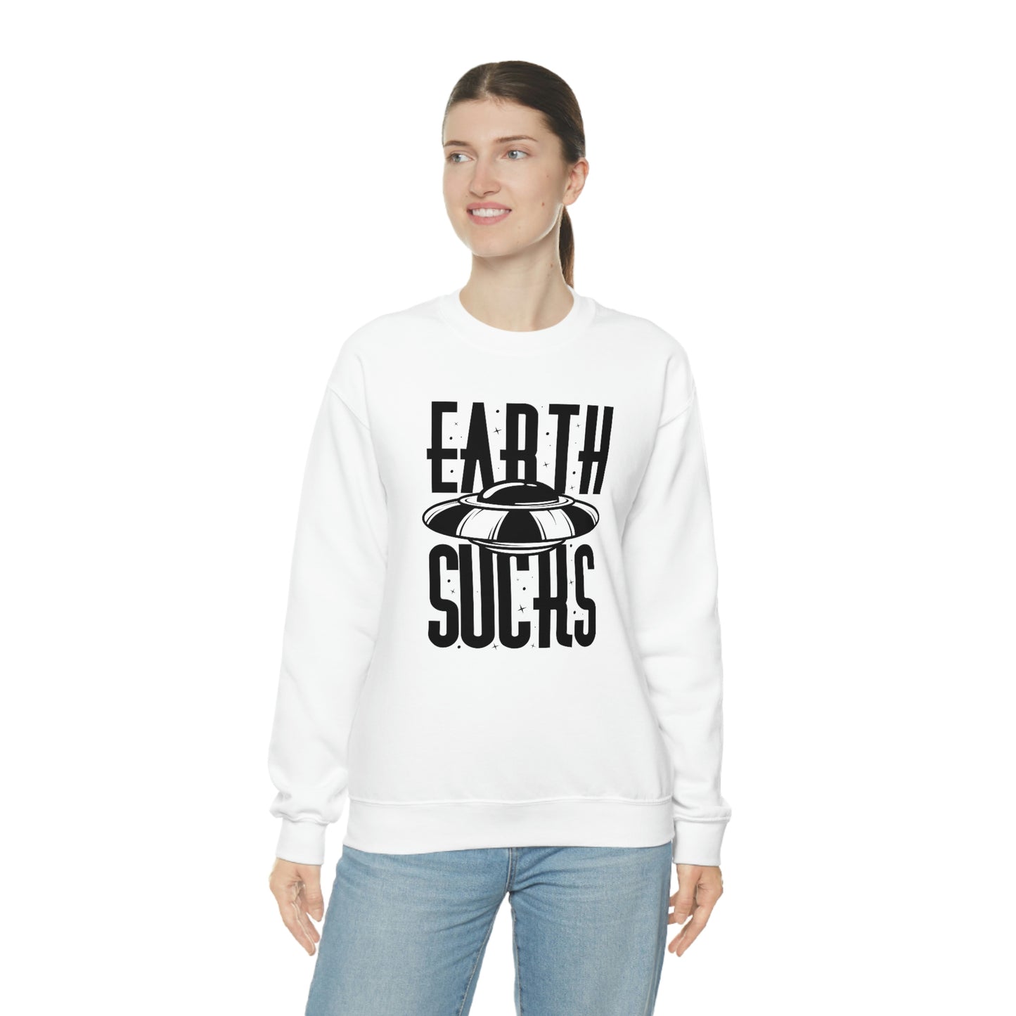 Earth Sucks Black Font unisex heavy blend crewneck sweatshirt