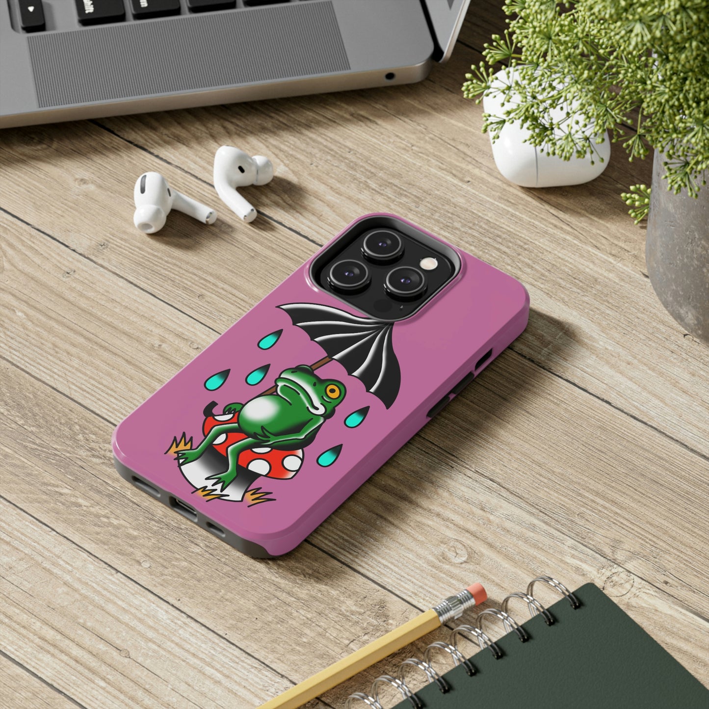 Rainy Day Frog Pink Tough Phone Cases, Case-Mate