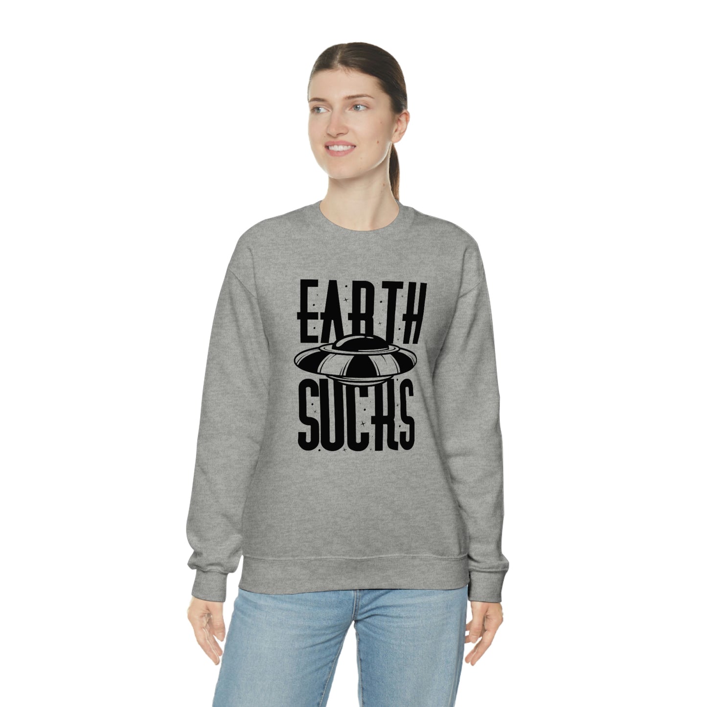 Earth Sucks Black Font unisex heavy blend crewneck sweatshirt