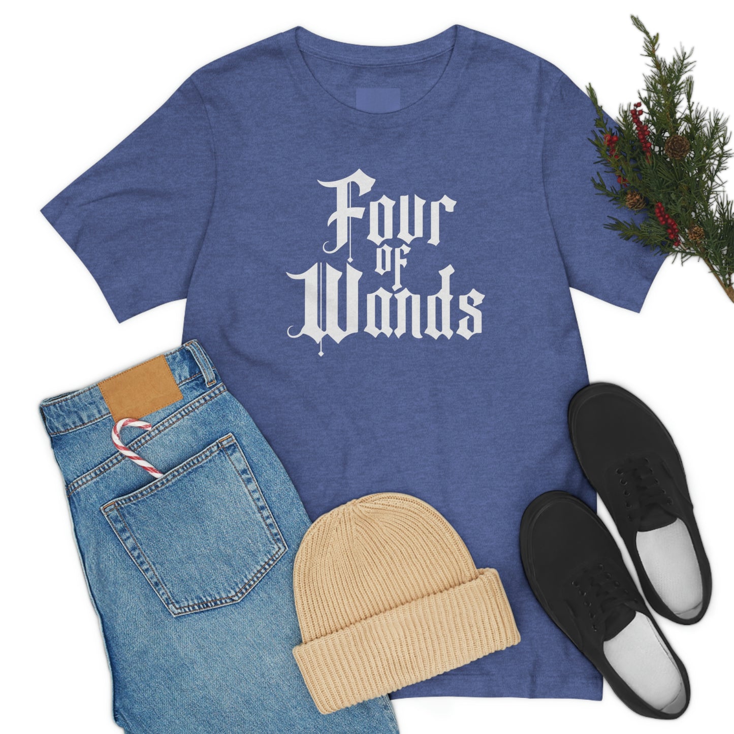 Four of Wands White Logo Unisex Jersey Short Sleeve Tee