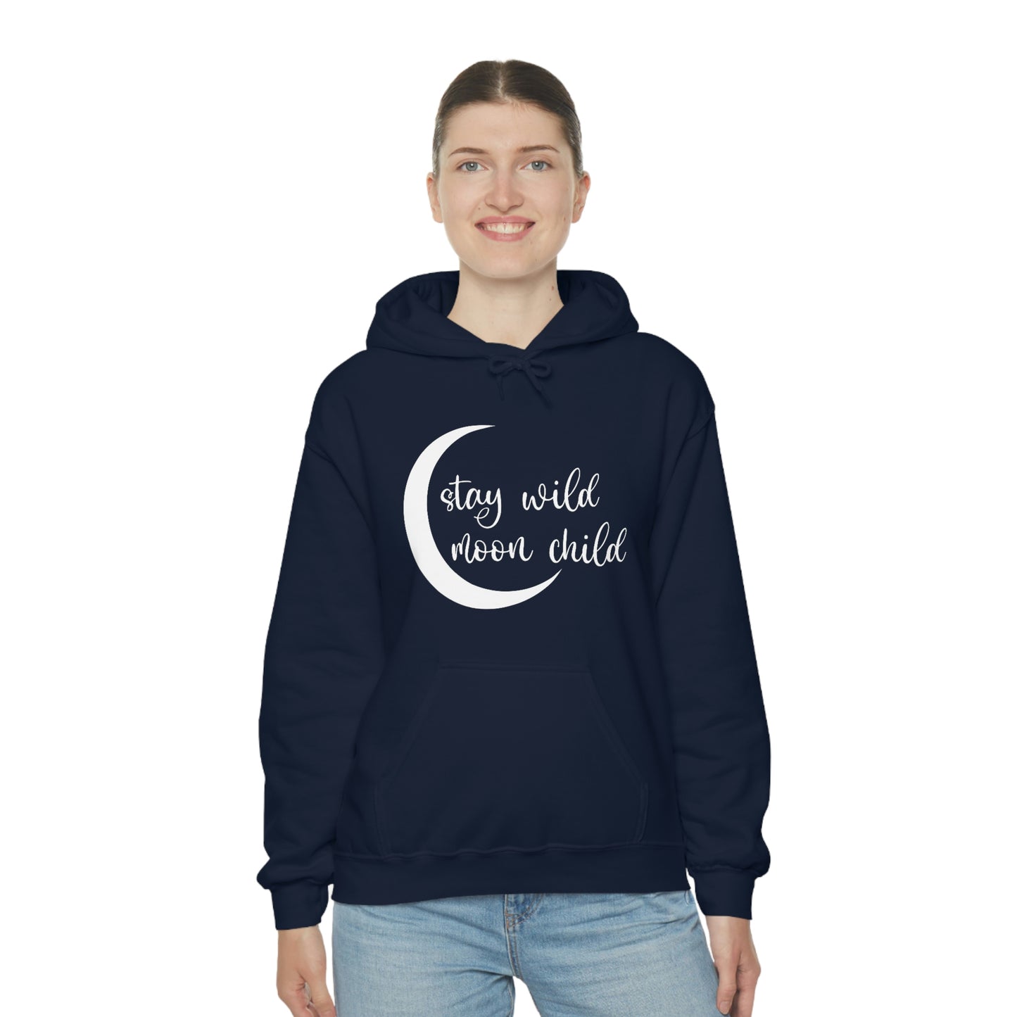 Stay Wild Moon Child White Font Unisex Heavy Blend™ Hooded Sweatshirt