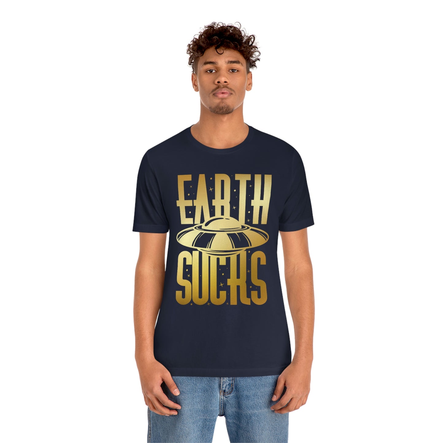 Earth Sucks Gold Font Unisex Jersey Short Sleeve Tee