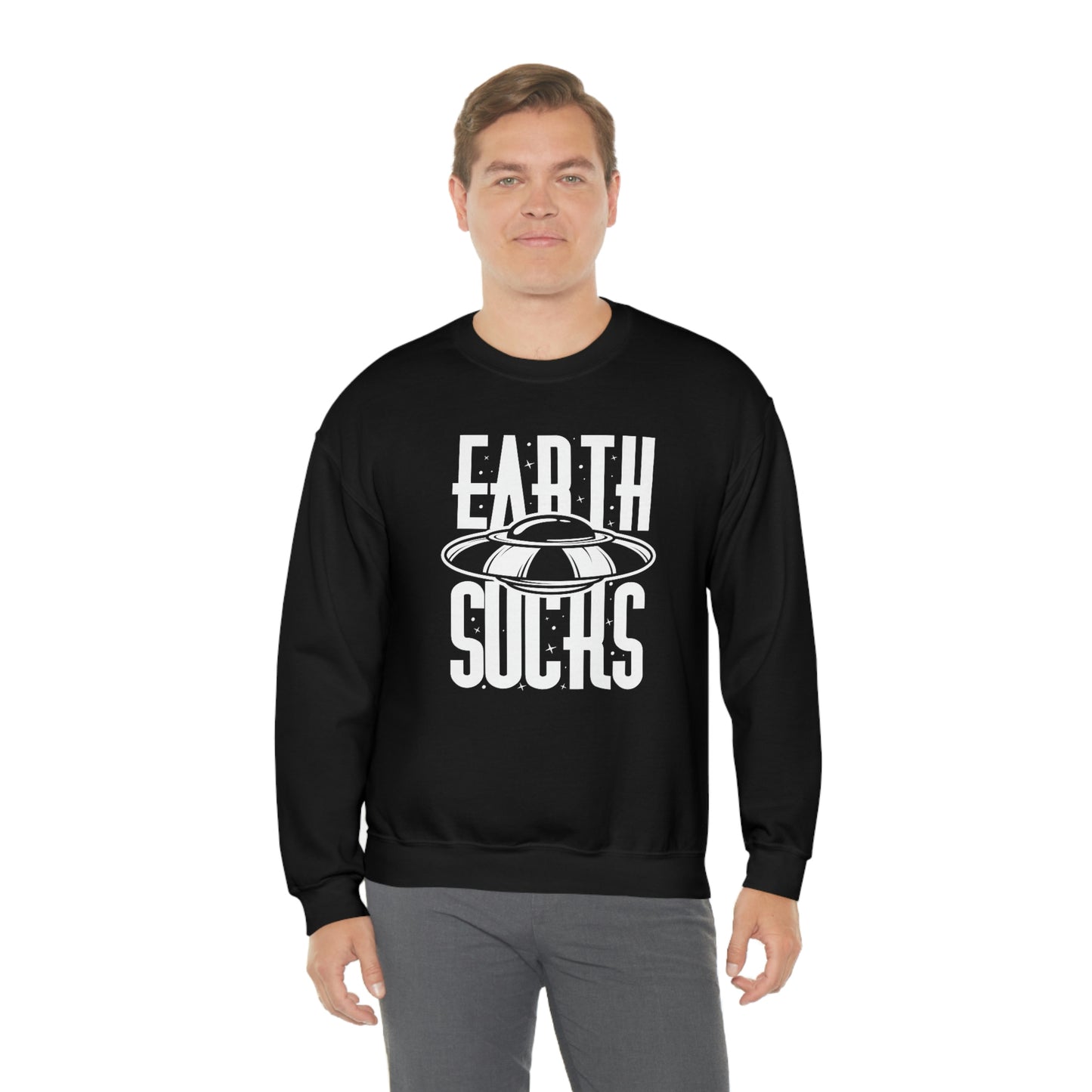 Earth Sucks White Font unisex heavy blend crewneck sweatshirt