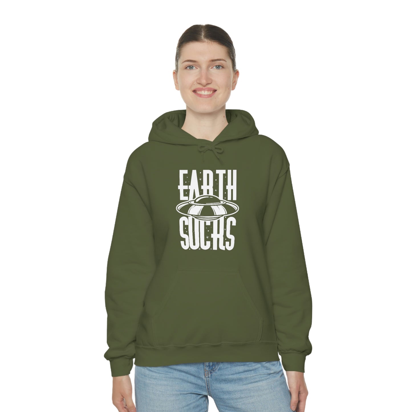 Earth Sucks White Font Unisex Heavy Blend™ Hooded Sweatshirt