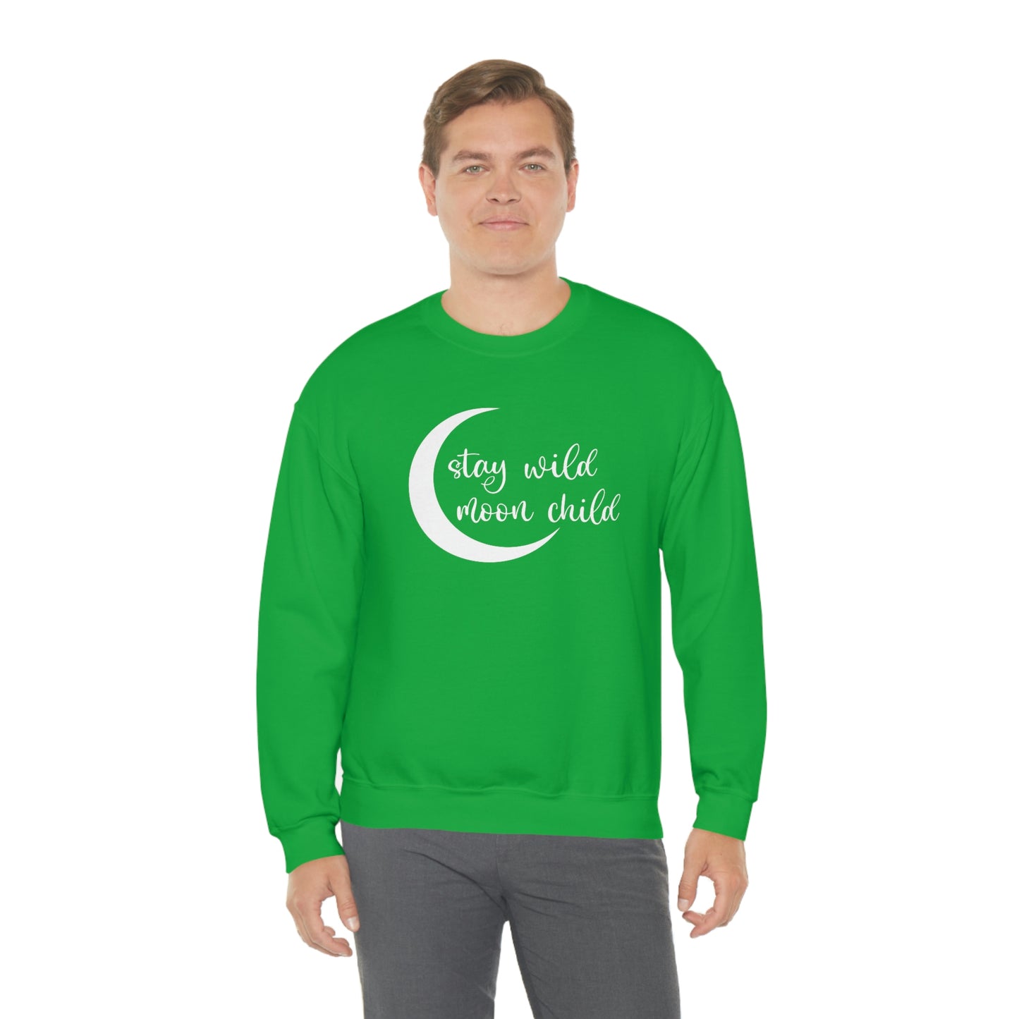 Stay Wild Moon Child White Font unisex heavy blend crewneck sweatshirt