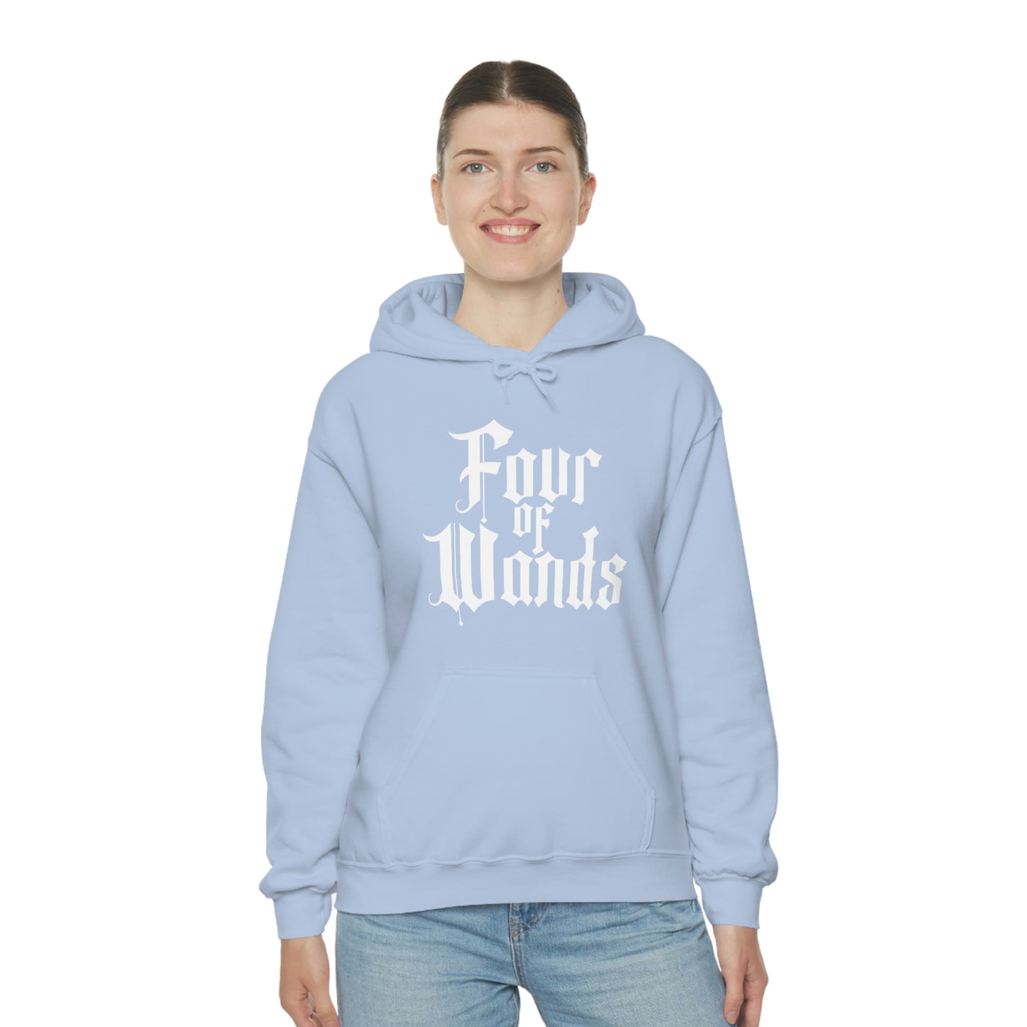 Four of Wands White Logo Unisex Heavy Blend™ Hooded Sweatshirt