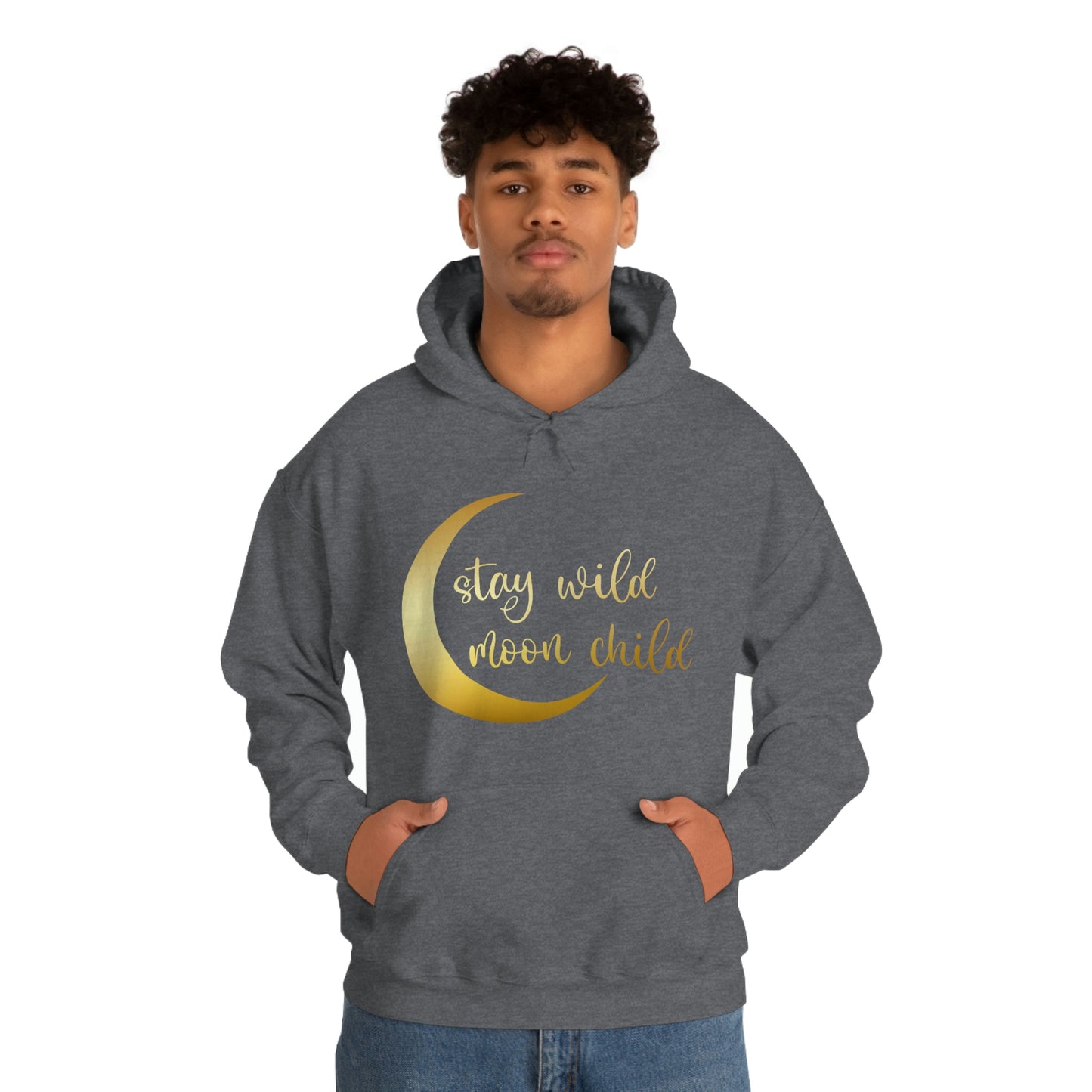 Stay Wild Moon Child Gold Font Unisex Heavy Blend™ Hooded Sweatshirt