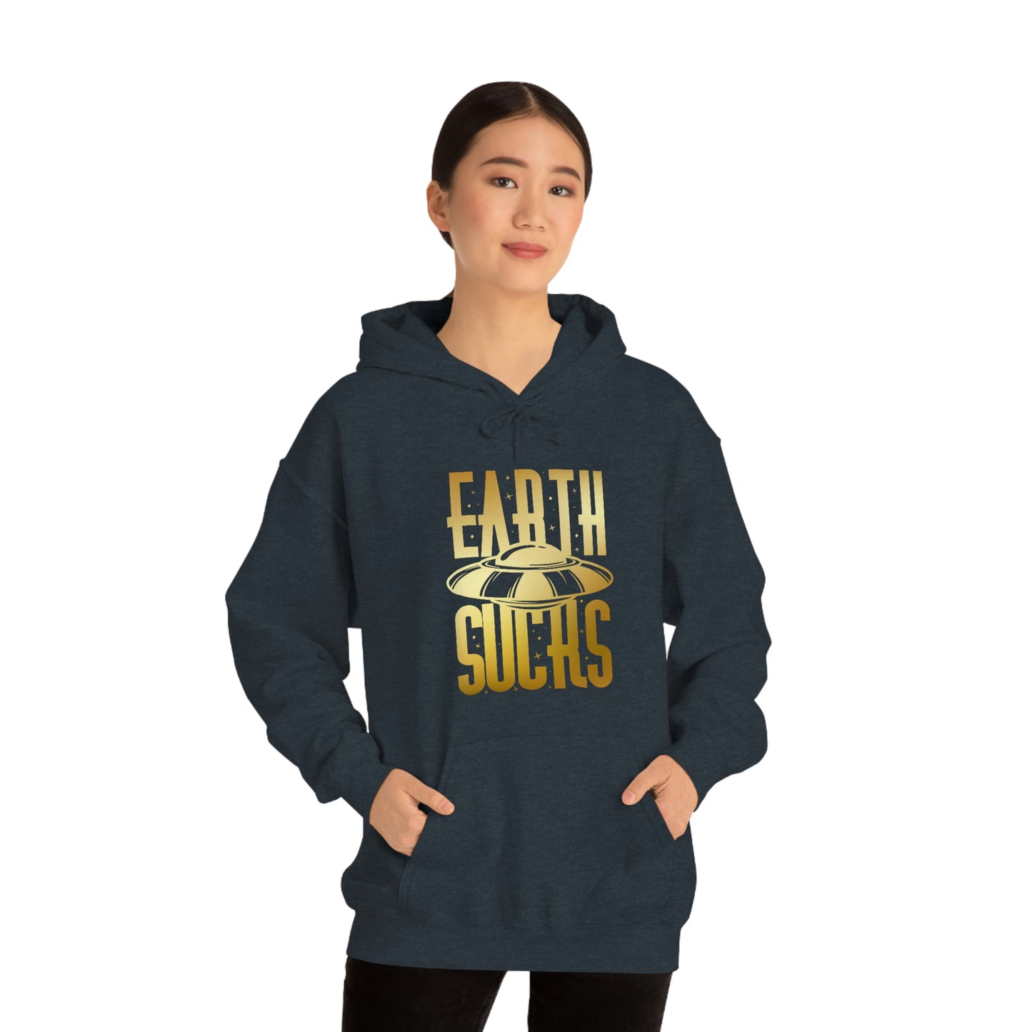 Earth Sucks Gold Font Unisex Heavy Blend™ Hooded Sweatshirt