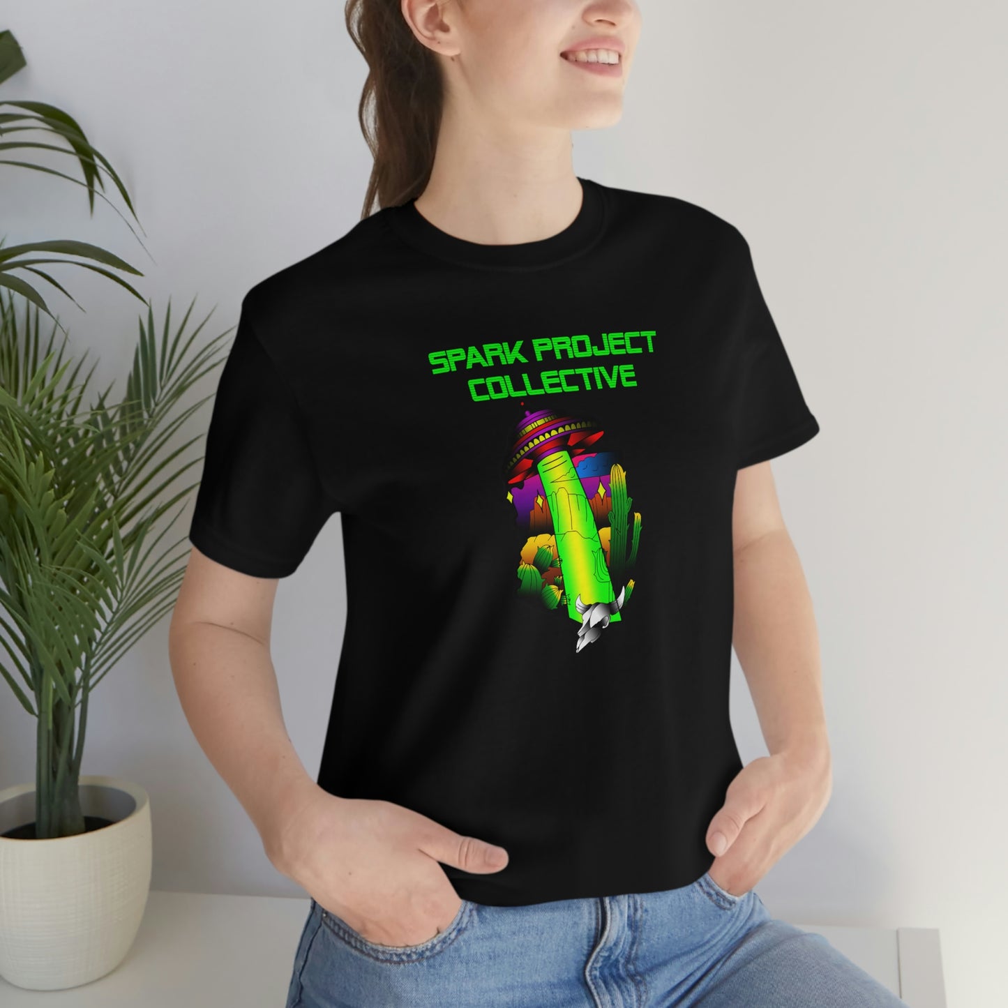 UFO Spark Green Font unisex jersey short sleeve tee