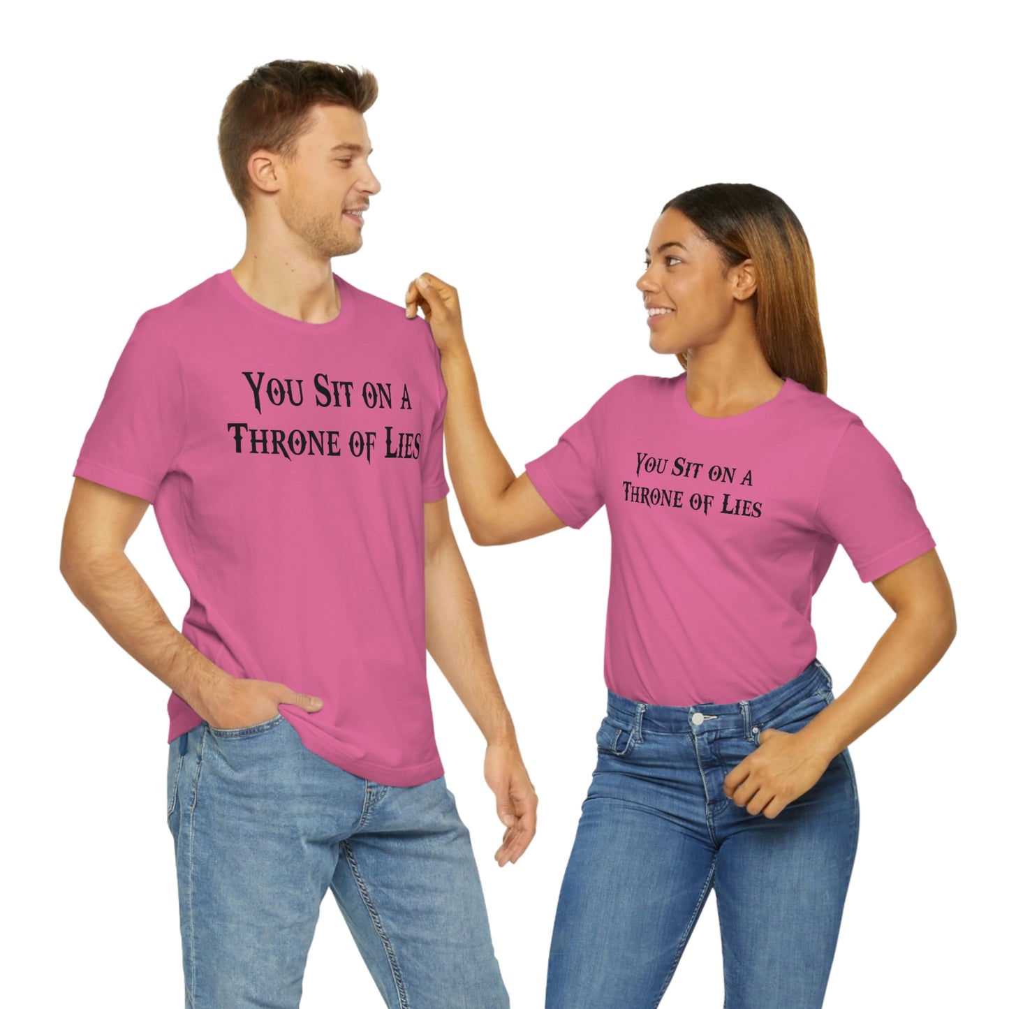 You Sit on A Throne of Lies Black Font Unisex Jersey Short Sleeve Tee