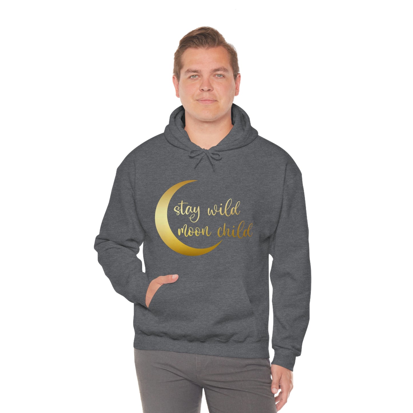 Stay Wild Moon Child Gold Font Unisex Heavy Blend™ Hooded Sweatshirt