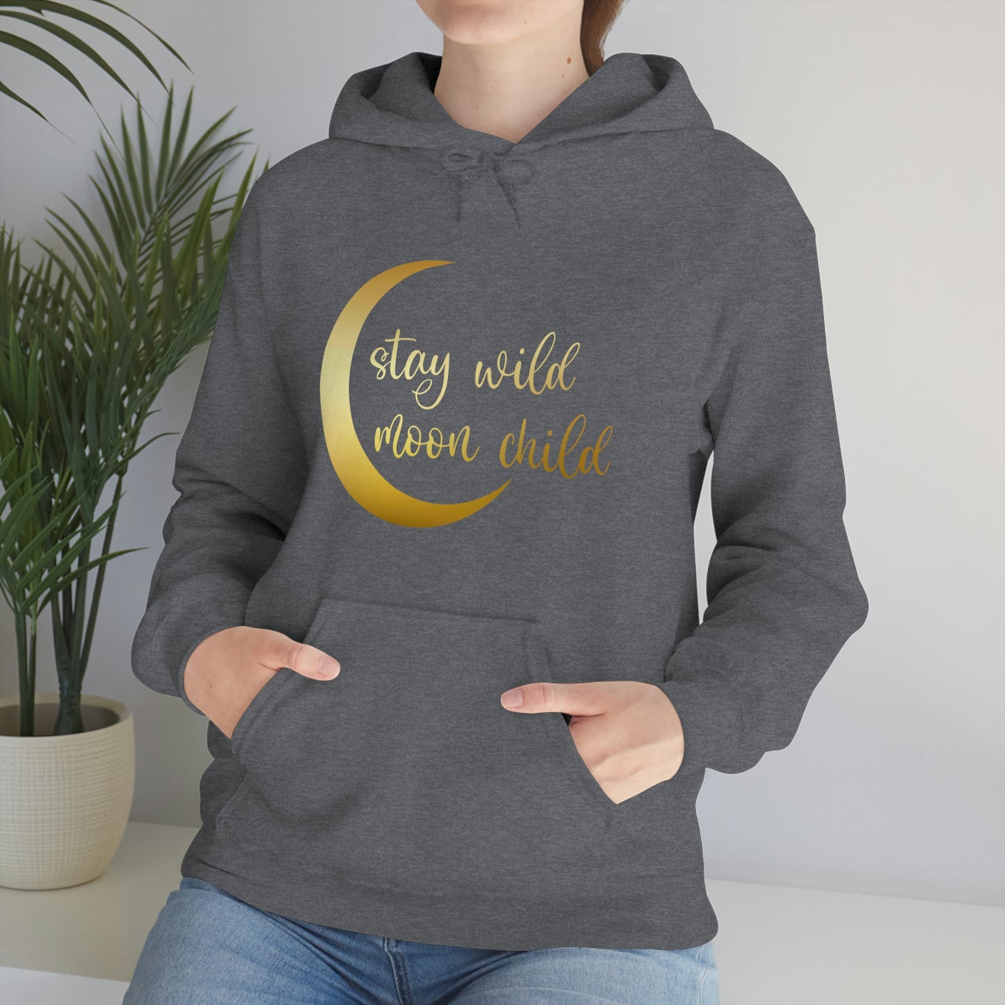 Stay Wild Moon Child Gold Font Unisex Heavy Blend™ Hooded Sweatshirt