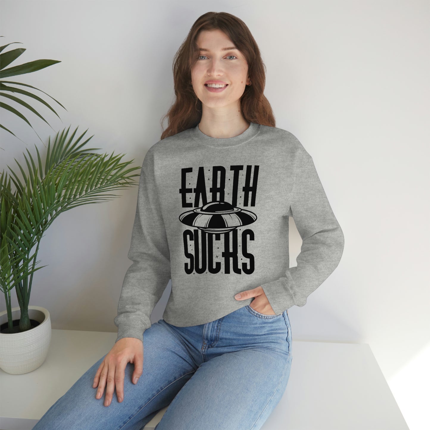 Earth Sucks Black Font unisex heavy blend crewneck sweatshirt