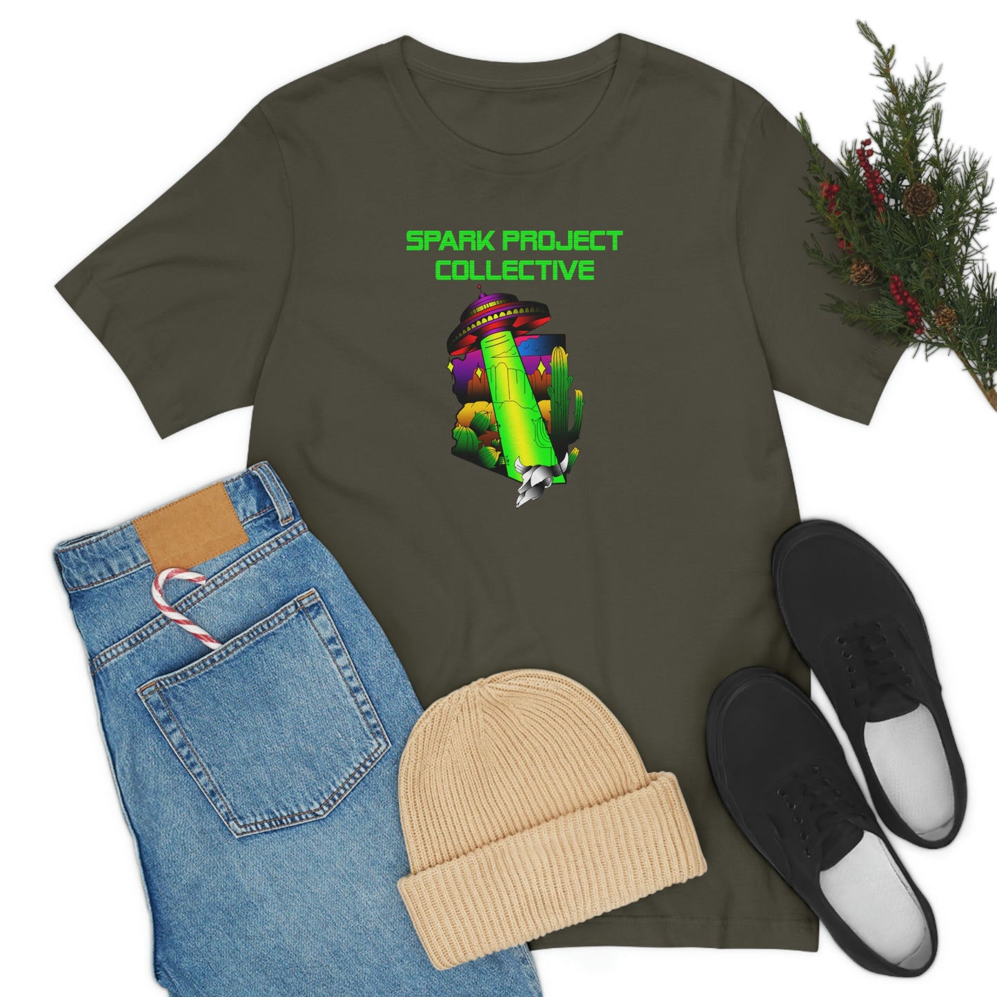 UFO Spark Green Font unisex jersey short sleeve tee