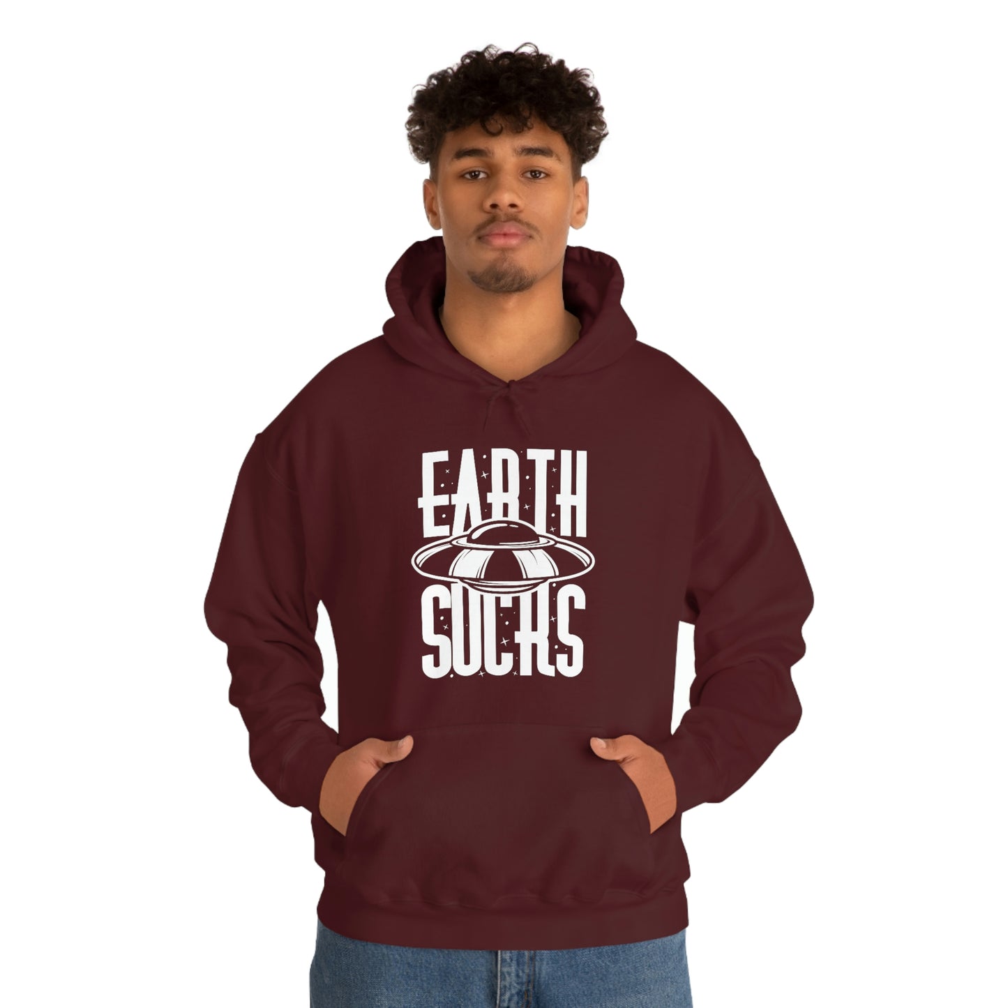 Earth Sucks White Font Unisex Heavy Blend™ Hooded Sweatshirt