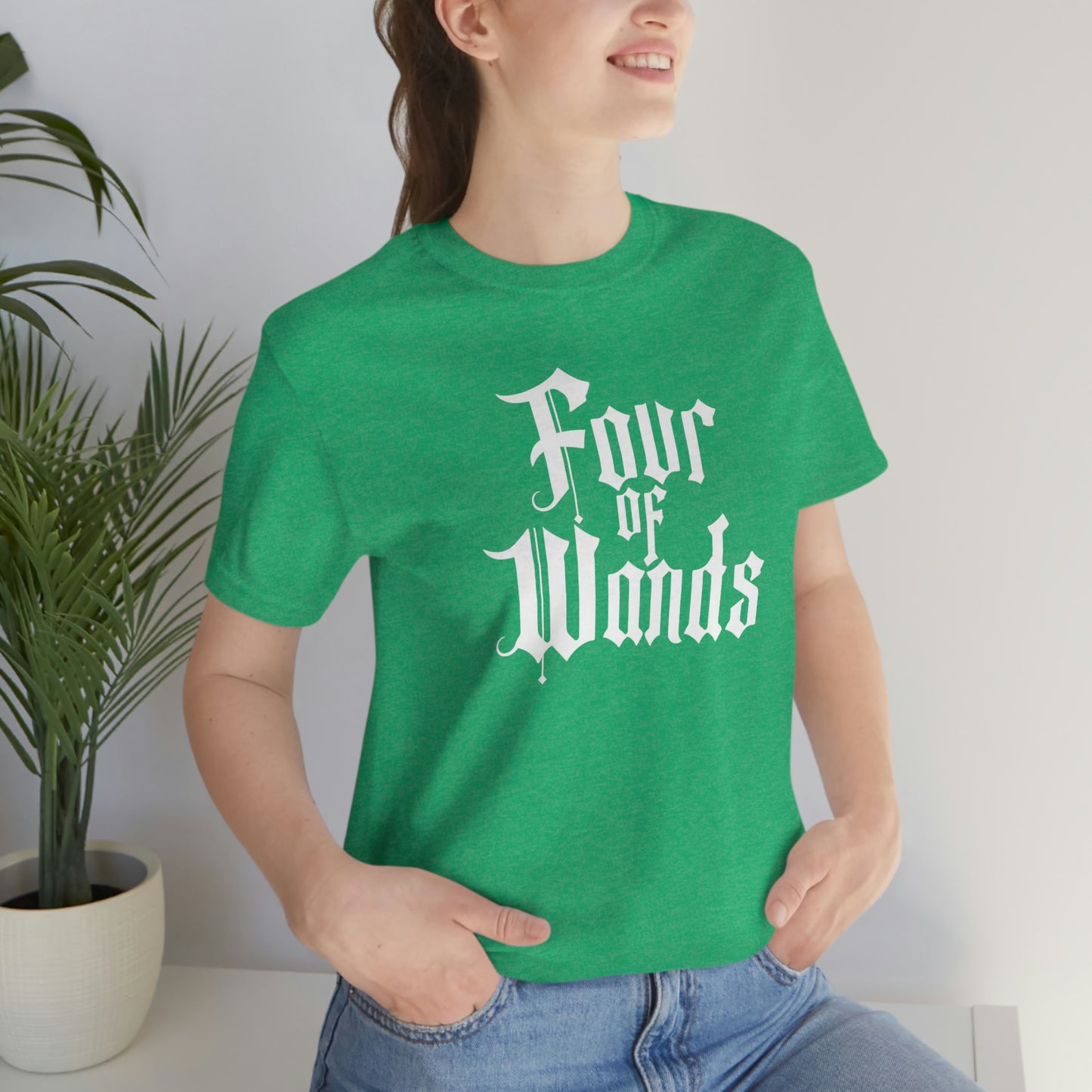 Four of Wands White Logo Unisex Jersey Short Sleeve Tee