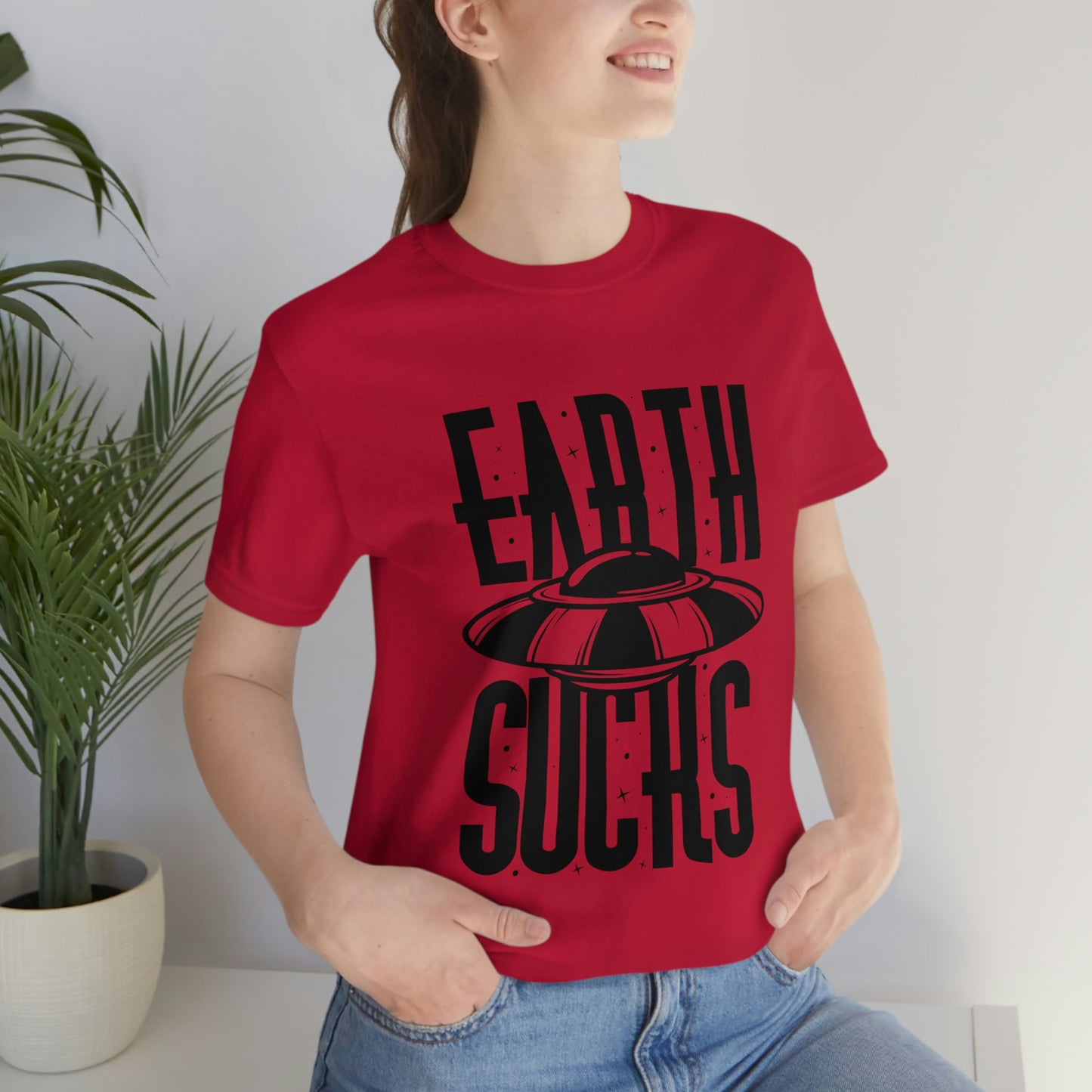 Earth Sucks Black Font Unisex Jersey Short Sleeve Tee