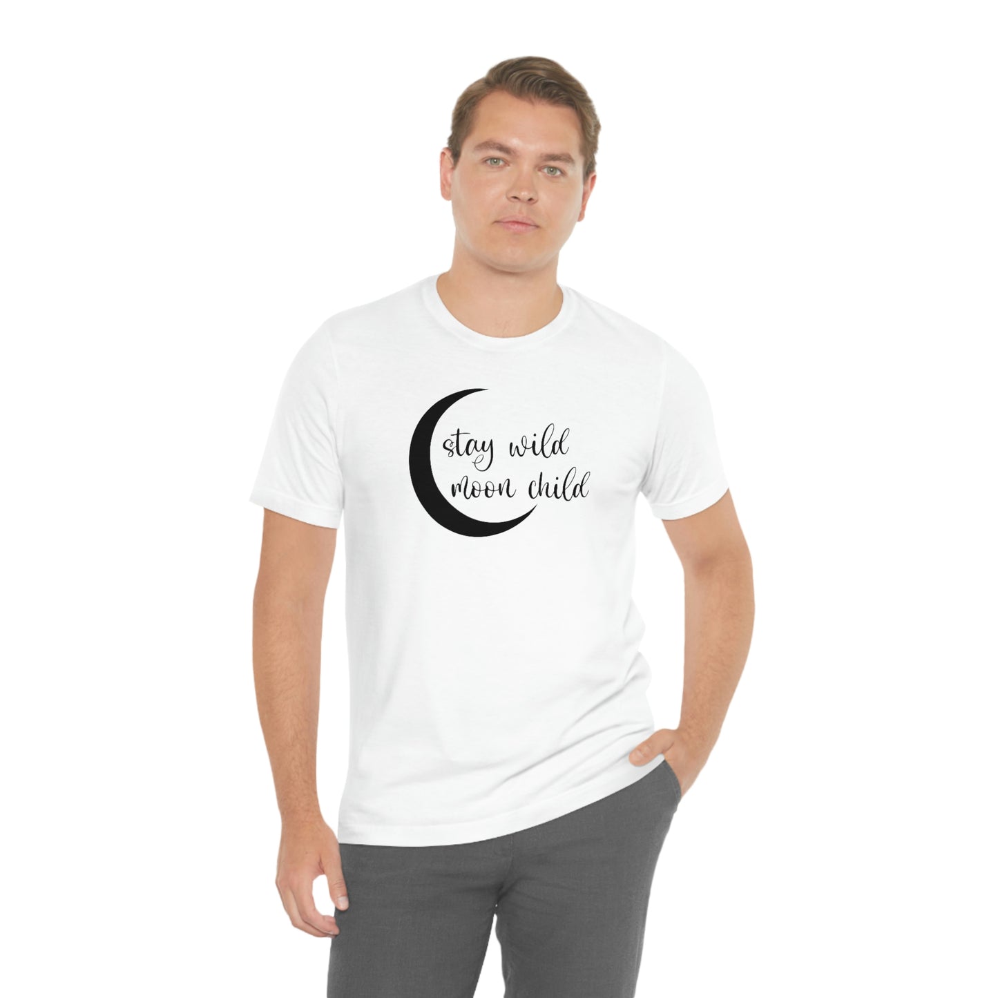 Stay Wild Moon Child Black Font Unisex Jersey Short Sleeve Tee