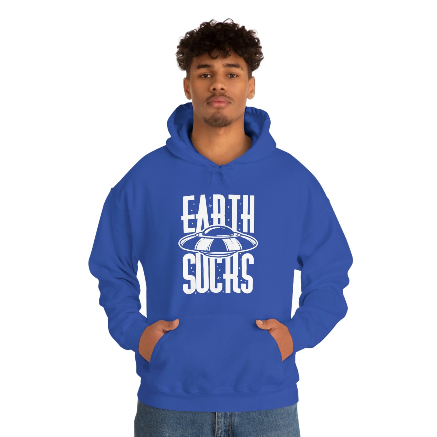 Earth Sucks White Font Unisex Heavy Blend™ Hooded Sweatshirt